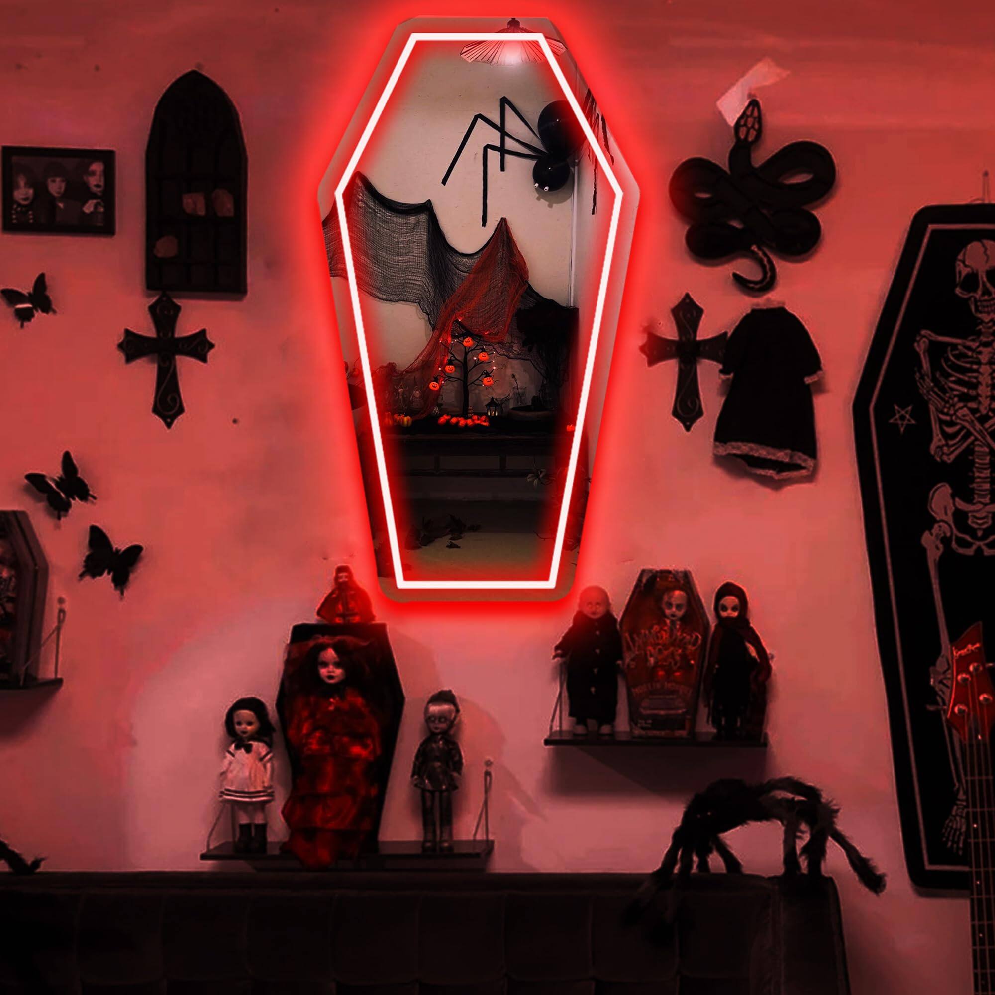 Back. Cedar Assembly - Coffin Mirror Neon Sign Signs For Wall Decor Goth Gift Lovers Make-up Whimsical Home 17" 9 44" Unique - Gothic Window Mirror.