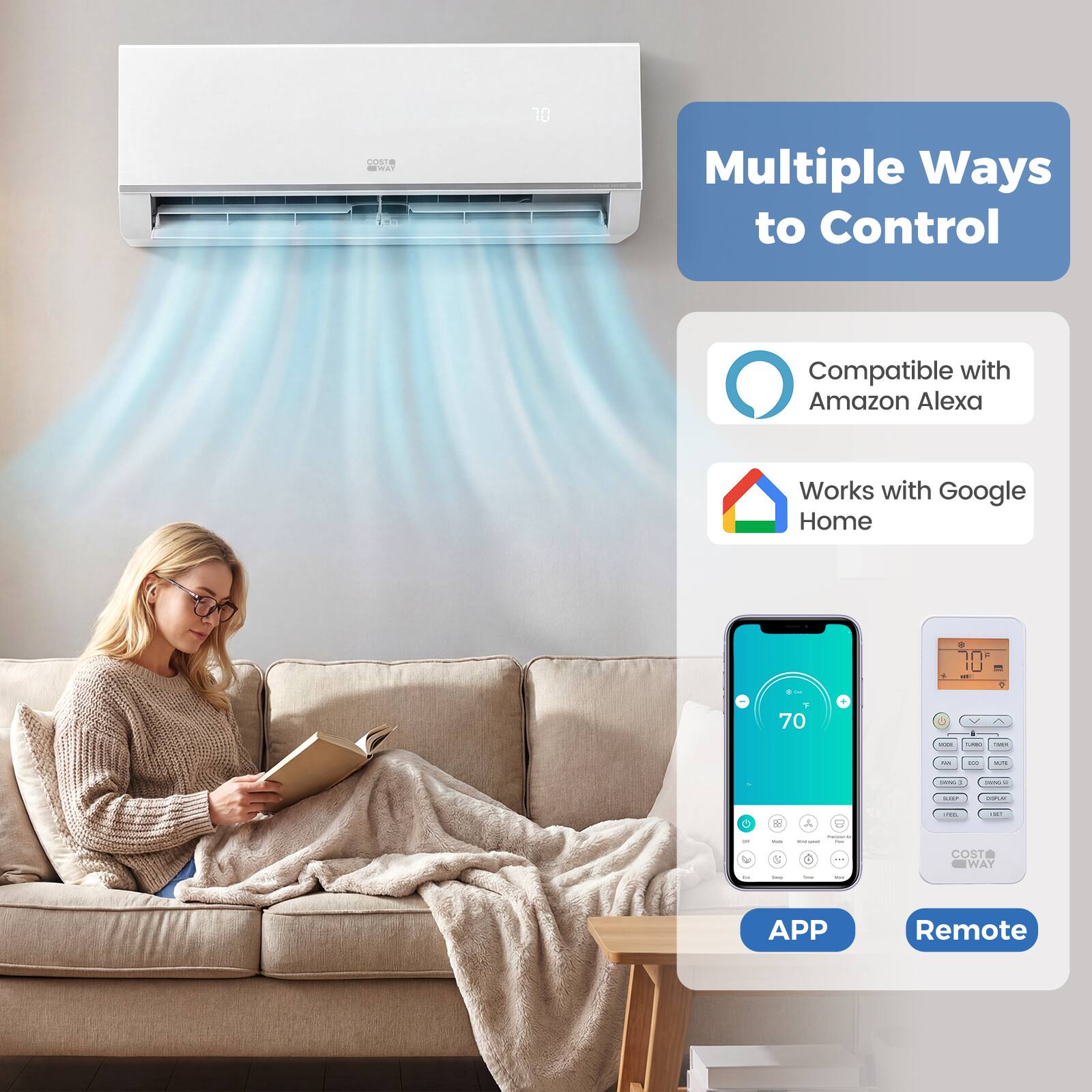 Multiple Ways to Control

- Compatible with Amazon Alexa
- Works with Google Home

APP
Remote
