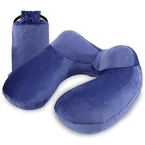 Pacoar Cade - Compact Travel Neck Pillow For Airplanes Super Soft Support Adjustable Firmness Inflatable Plane Long Flights Road - Blue-Size of Neck: 10.5''~16''