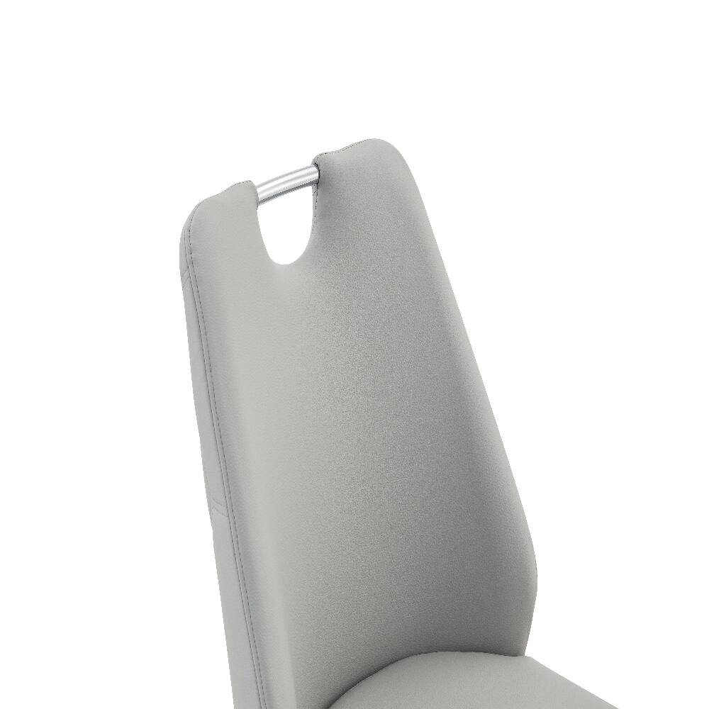Alt View 9. Loheer - Loheer Light Gray Faux Leather Dining Chairs Set of 2, High Back Upholstered Chairs with Silver Ring - Light Gray.