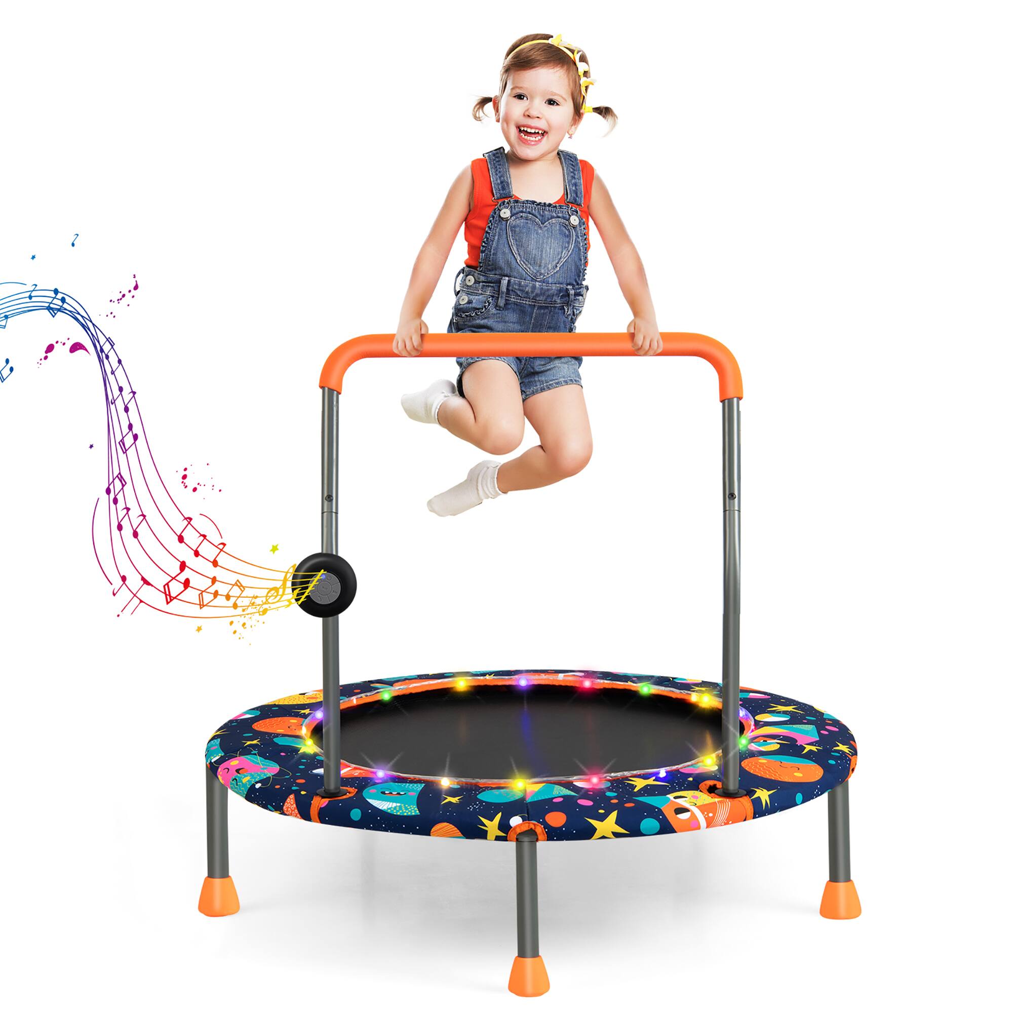 Alt View 1. Costway - Costway 36" Mini Toddler Trampoline W/LED Bluetooth Speaker Detachable Handle Kids Gifts - Blue/Orange.