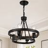 Front. RYHNUYNE - 4-Light Plug-In Pendant Light with 39.5-Foot Chain, Black Wagon Wheel Industrial Metal Shade, Adjustable Hanging.