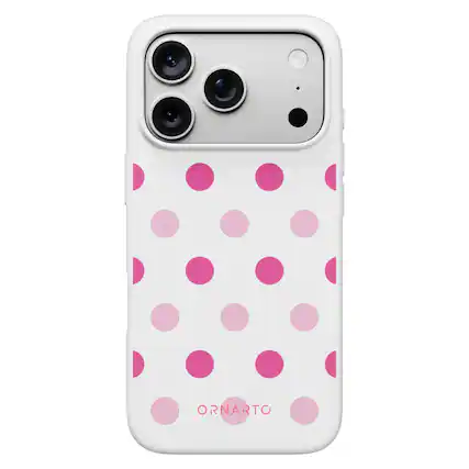 Front. Ornarto - ORNARTO Designed for iPhone 17 Pro Case, Liquid Silicone Soft Gel Shockproof Protective Case-White Pink Polka - White Pink Polka Dot.