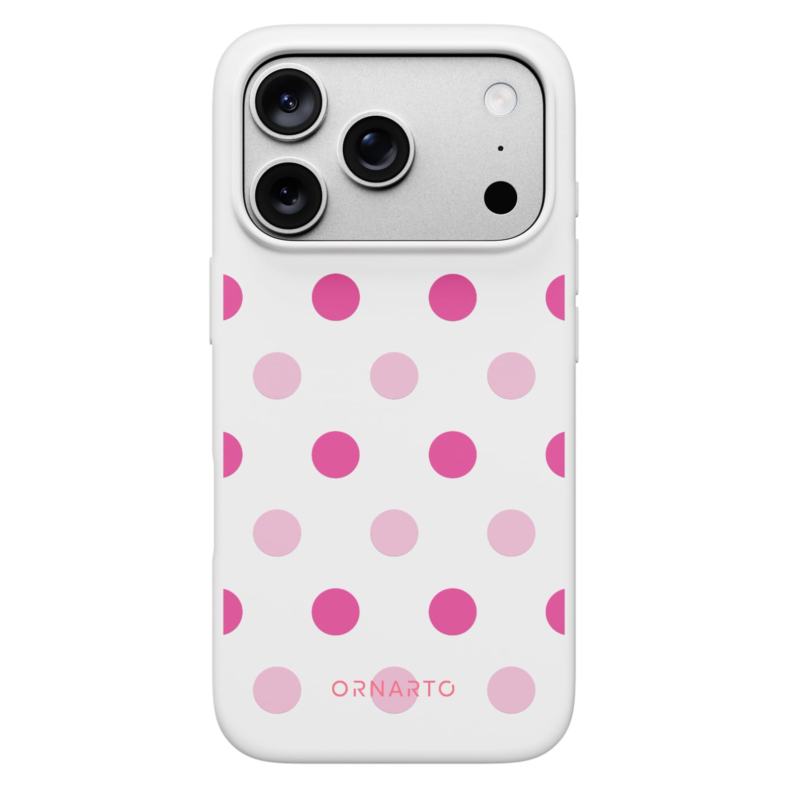 Front. Ornarto - ORNARTO Designed for iPhone 17 Pro Case, Liquid Silicone Soft Gel Shockproof Protective Case-White Pink Polka - White Pink Polka Dot.