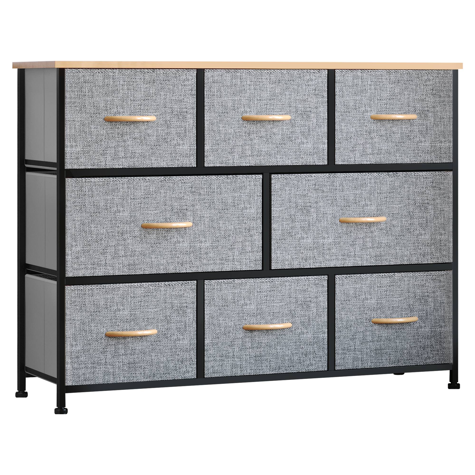 Front. Homcom - 8-Drawer 3-Tier Dresser, Fabric Storage Tower Unit w/ Steel Frame - Gray.