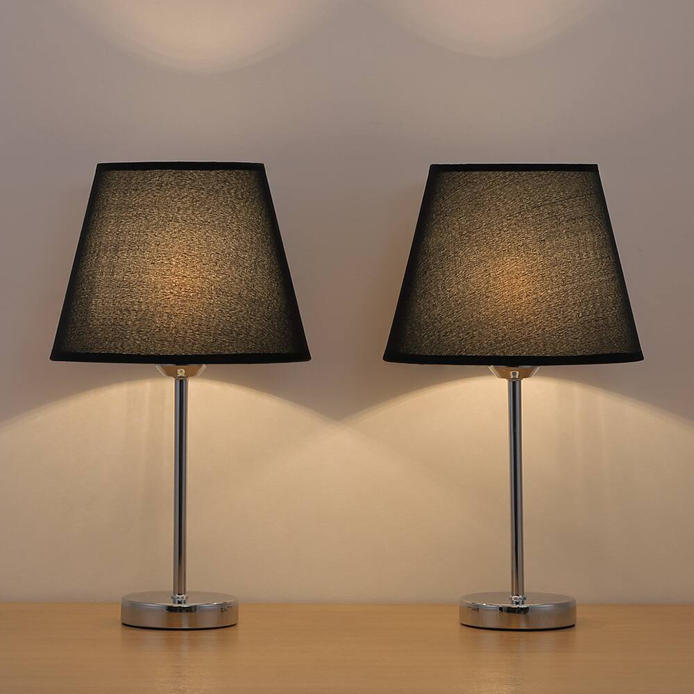Back. Oumilen - Small Black Shade Table Lamp with Chrome Base, E26 Socket & UL Plug.