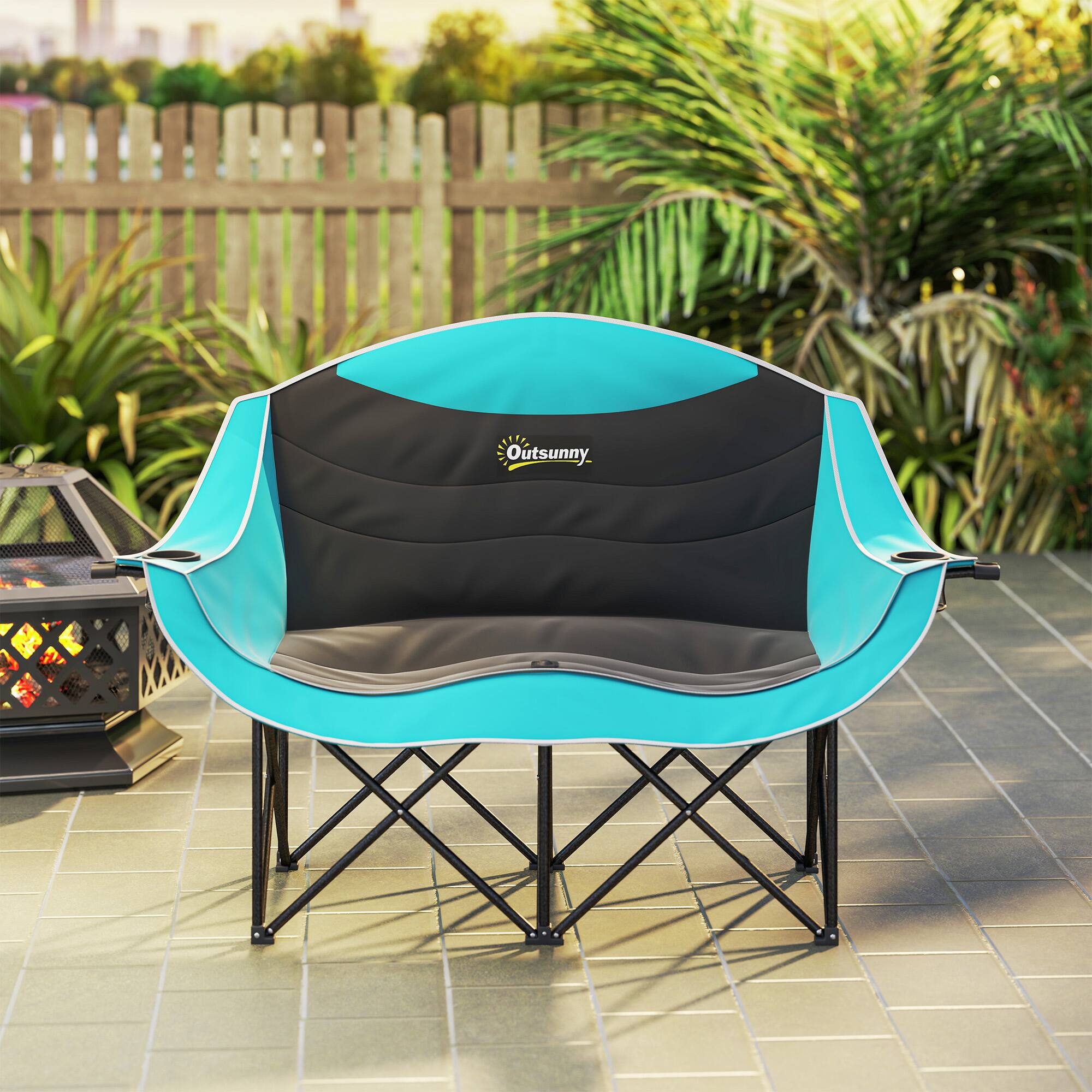 Alt View 7. Outsunny - Double Camping Chair for Adults, Padded Folding Camp Chair for 2 Person with Armrest, Wine Glass Holder, Cup Holder - Green.