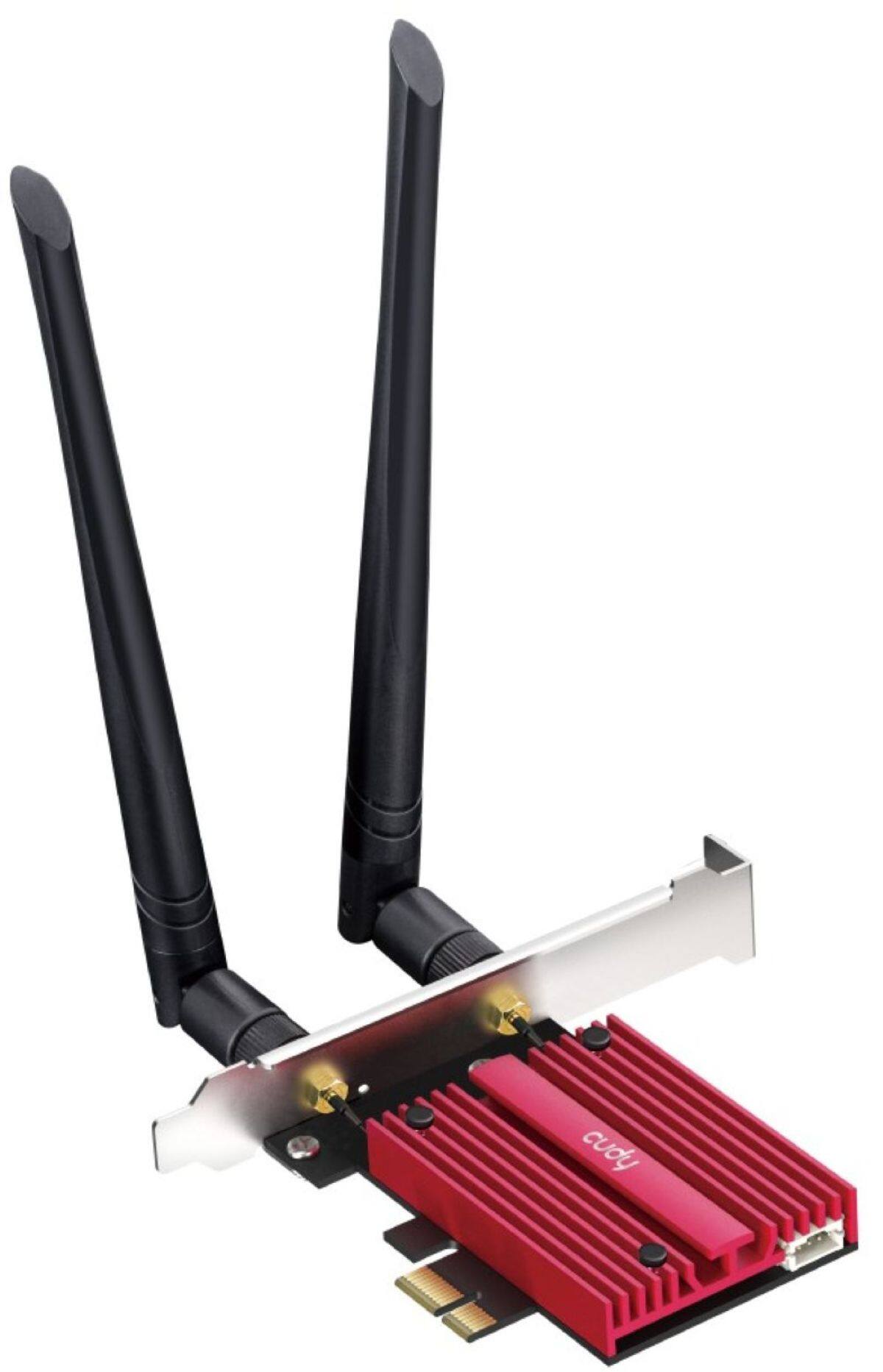 Angle. Cudy - Cudy AX5400 Wireless Wi-Fi 6E PCIe Card, Bluetooth 5.2/5/4.0, AX210, 802.11ax/ac/a/b/g/n, Windows 11,10, Black and Red - black and red.