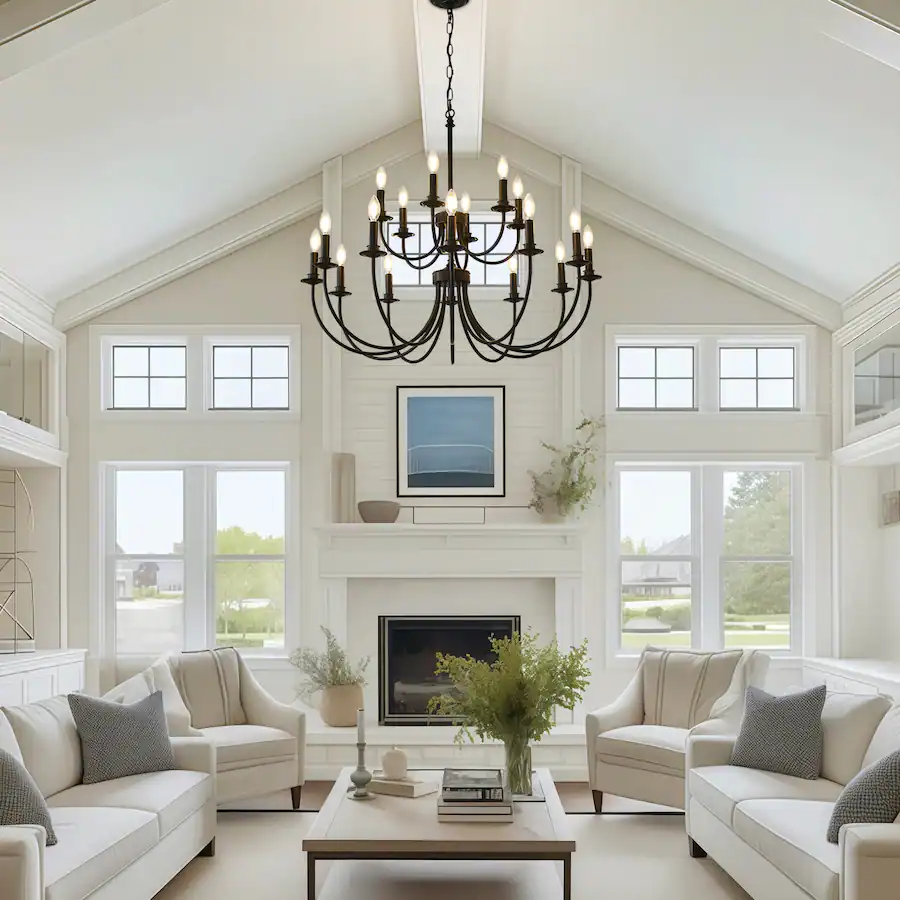 RYHNUYNE 18 Lights Chandelier, 2 Tier Farmhouse Chandeliers for Dining ...