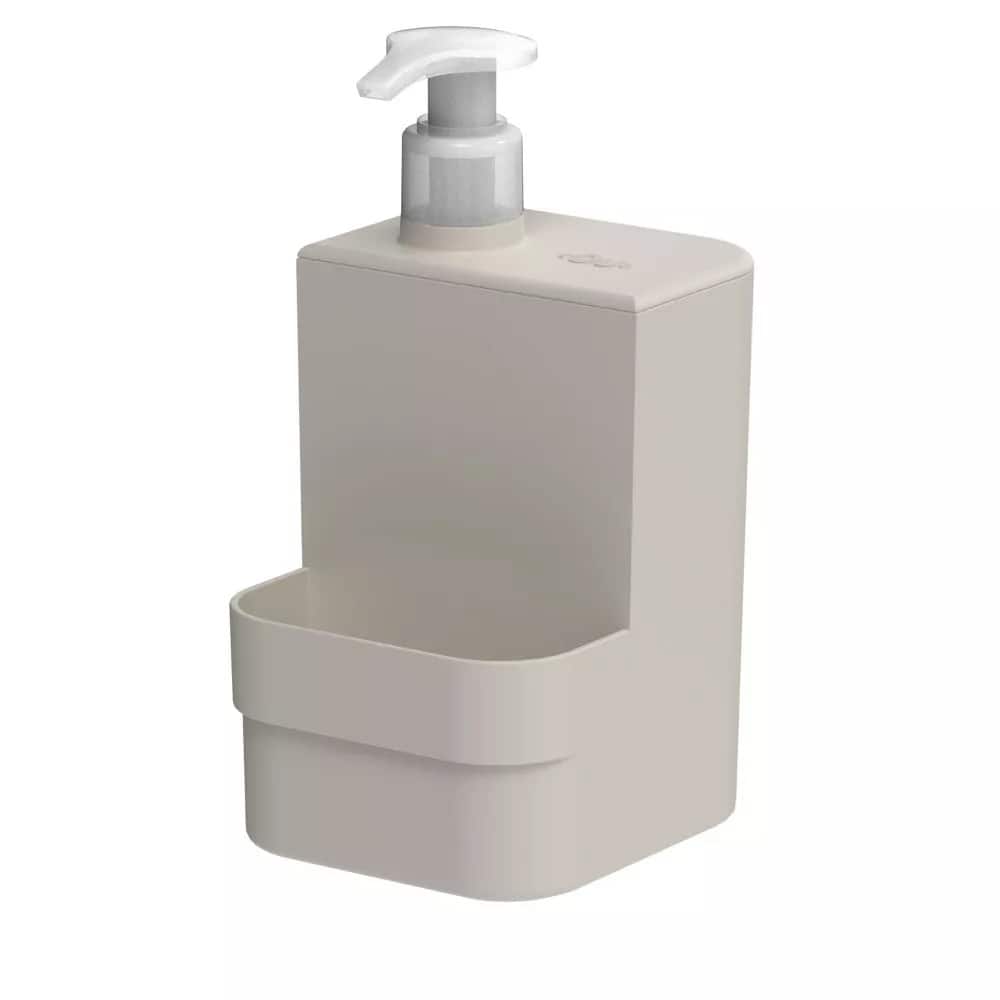 OU - Dish Soap Dispenser with Sponge Holder 16 oz, Kitchen Sink Plastic Soap Dispensing Pump Bottle - Beige