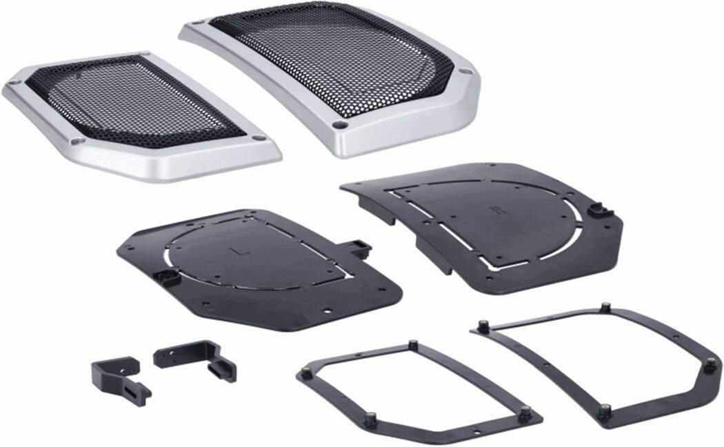 Angle. Metra - Lower Dash Speaker Grille Cut-ins for Select 2024-Up Jeep Wrangler and Gladiator Vehicles - Silver.