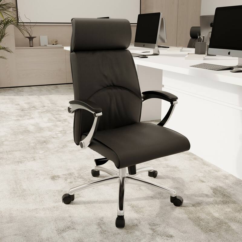 Angle. LeisureMod - Vantage Executive Office Chair High Back PU Leather Adjustable Swivel Chair - Black.