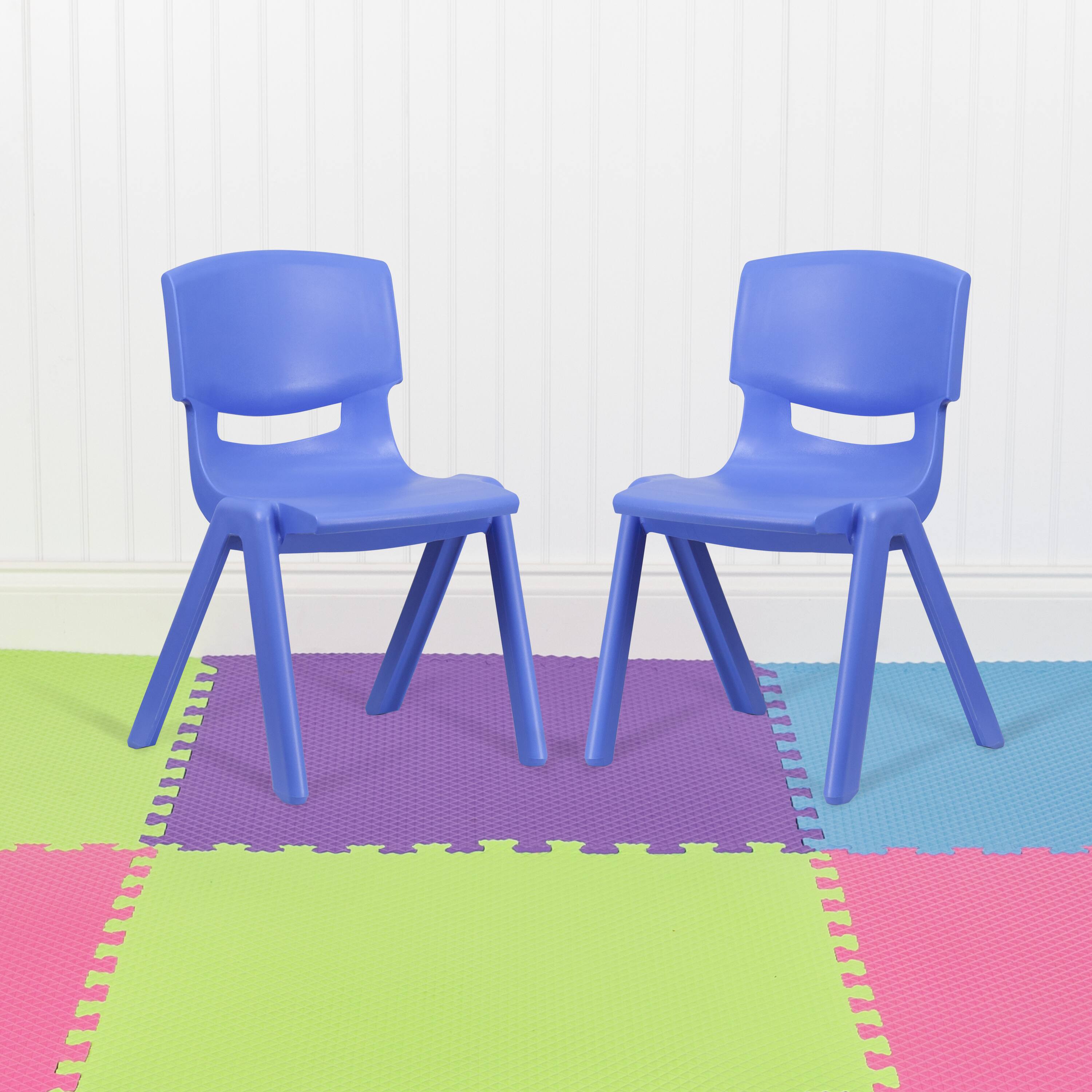 Alt View 2. Emma + Oliver - 2 Pack Plastic Stackable School Chair with 15.5"H Seat - Blue.