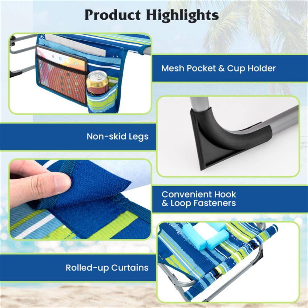 Product Highlights

- Mesh Pocket & Cup Holder
- Non-skid Legs
- Convenient Hook & Loop Fasteners
- Rolled-up Curtains