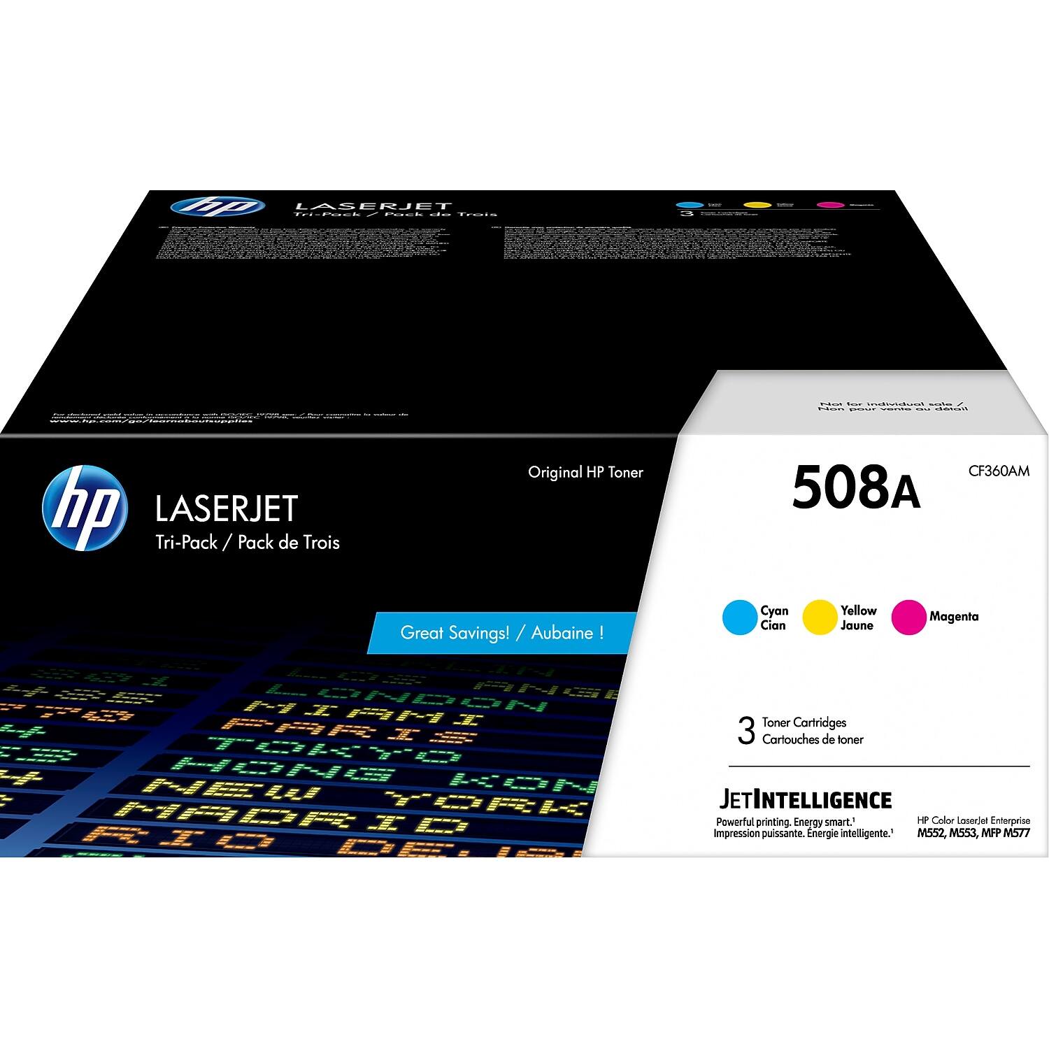 HP - 508A Standard Yield Toner Cartridge, 3/Pack (CF360AM) - Cyan/Magenta/Yellow