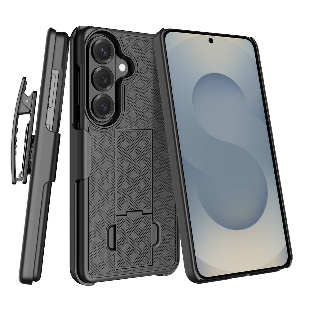 Angle. Dteck - for Samsung Galaxy S26 Rugged Case Shockproof Foldable Kickstand Full Protection Cover With Belt Clip Holster - Black.