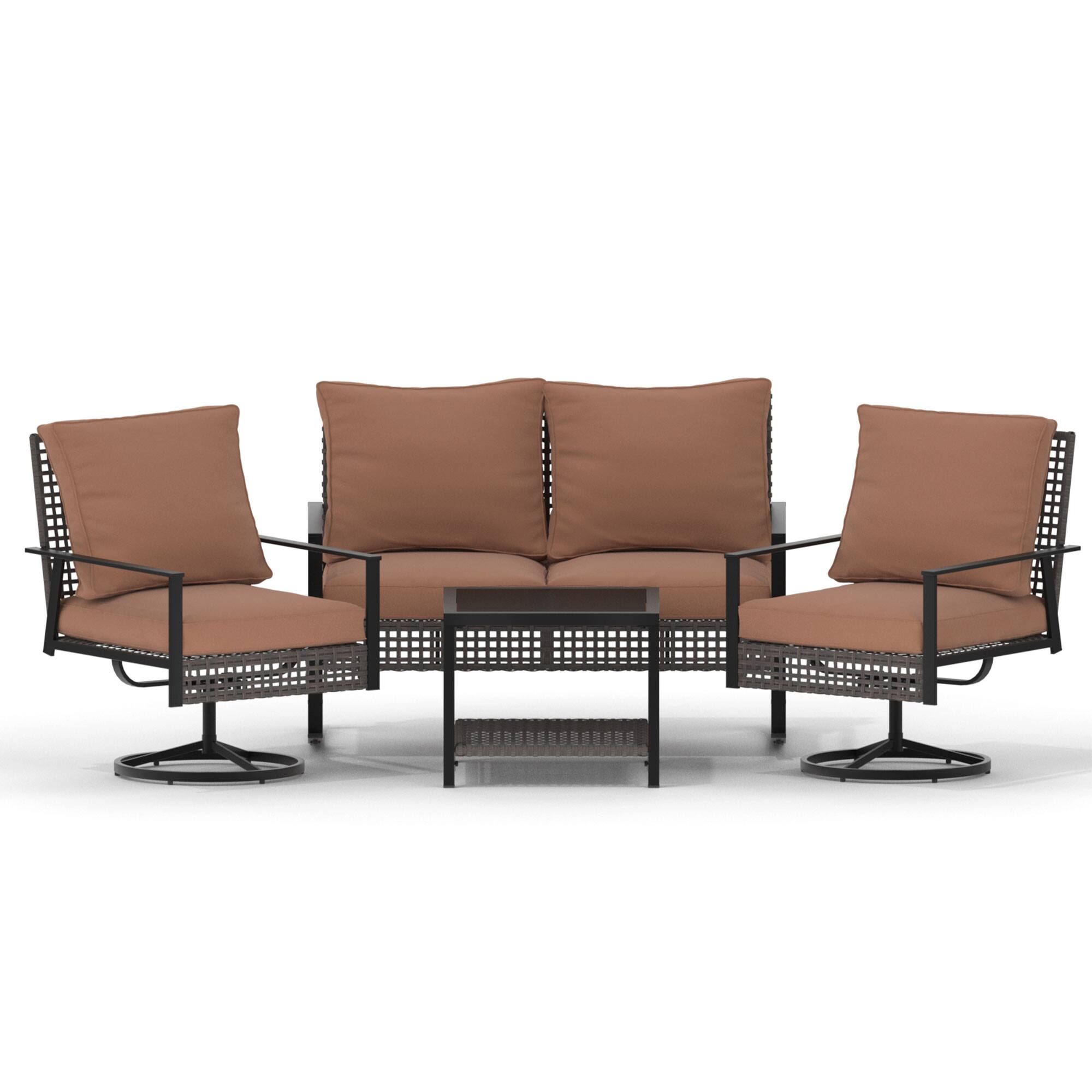 Front. Ainfox - Ainfox 4pcs Patio Furniture Set For Backyard Balcony Poolside Garden - Brown.
