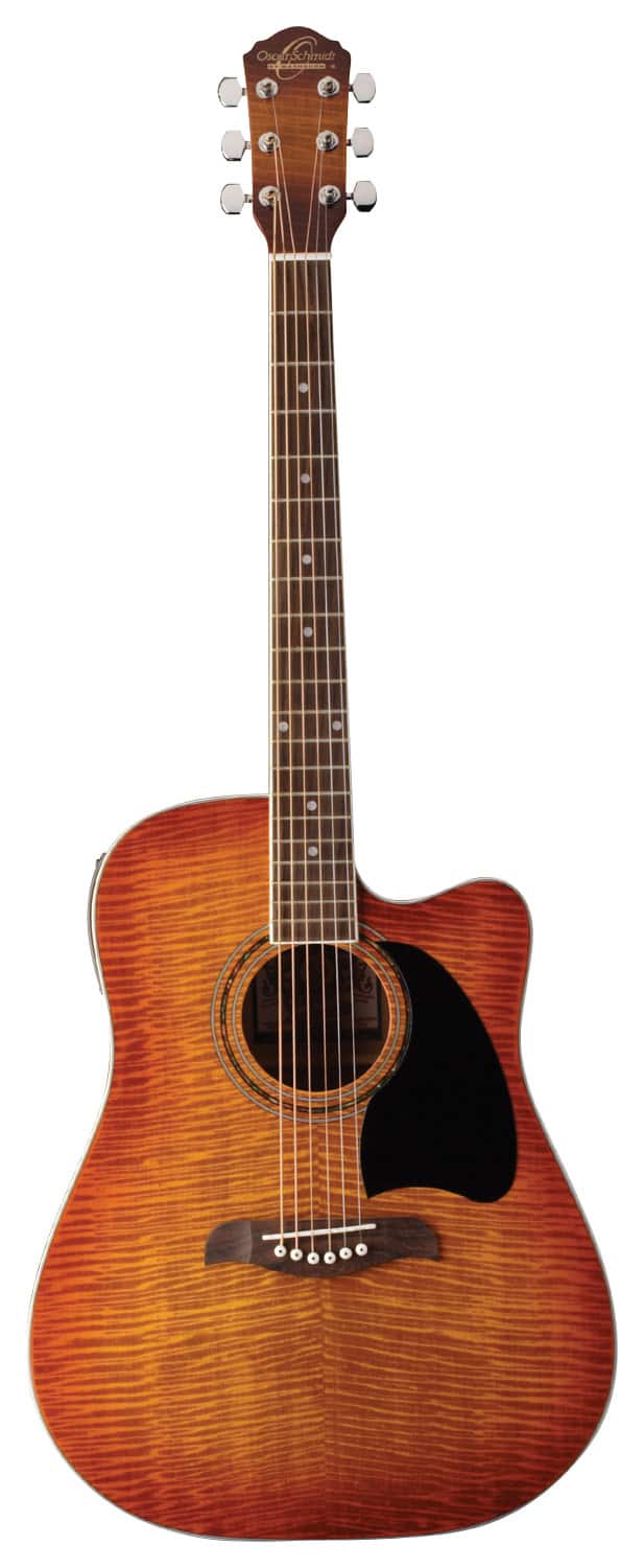 Front. Oscar Schmidt - 6-String Full-Size Dreadnought Acoustic/Electric Guitar - Flame Yellow Sunburst.