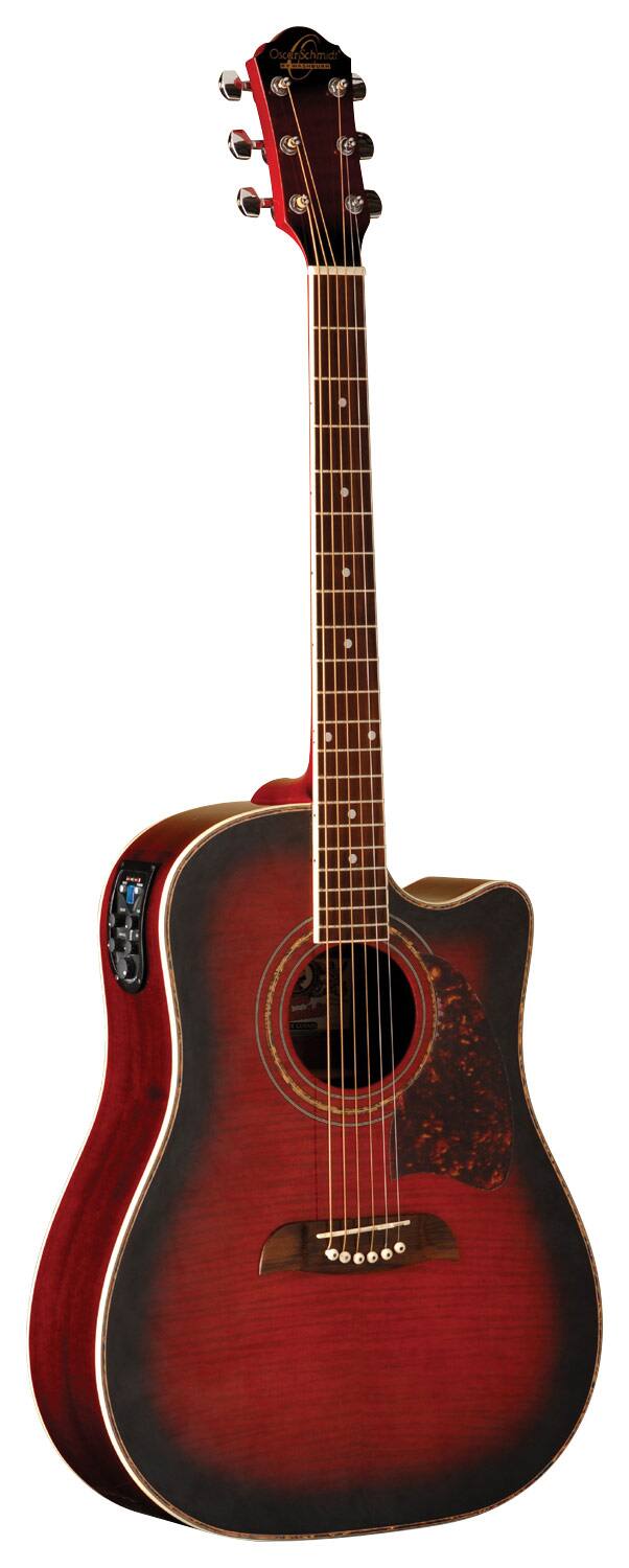 Front. Oscar Schmidt - 6-String Full-Size Dreadnought Acoustic/Electric Guitar - Flame Black Cherry.