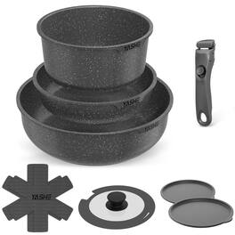 YASHE - 9 Pcs Nonstick Cookware Set with Detachable Handle, Stackable Pots and Pans Set, Induction Compatible - Black