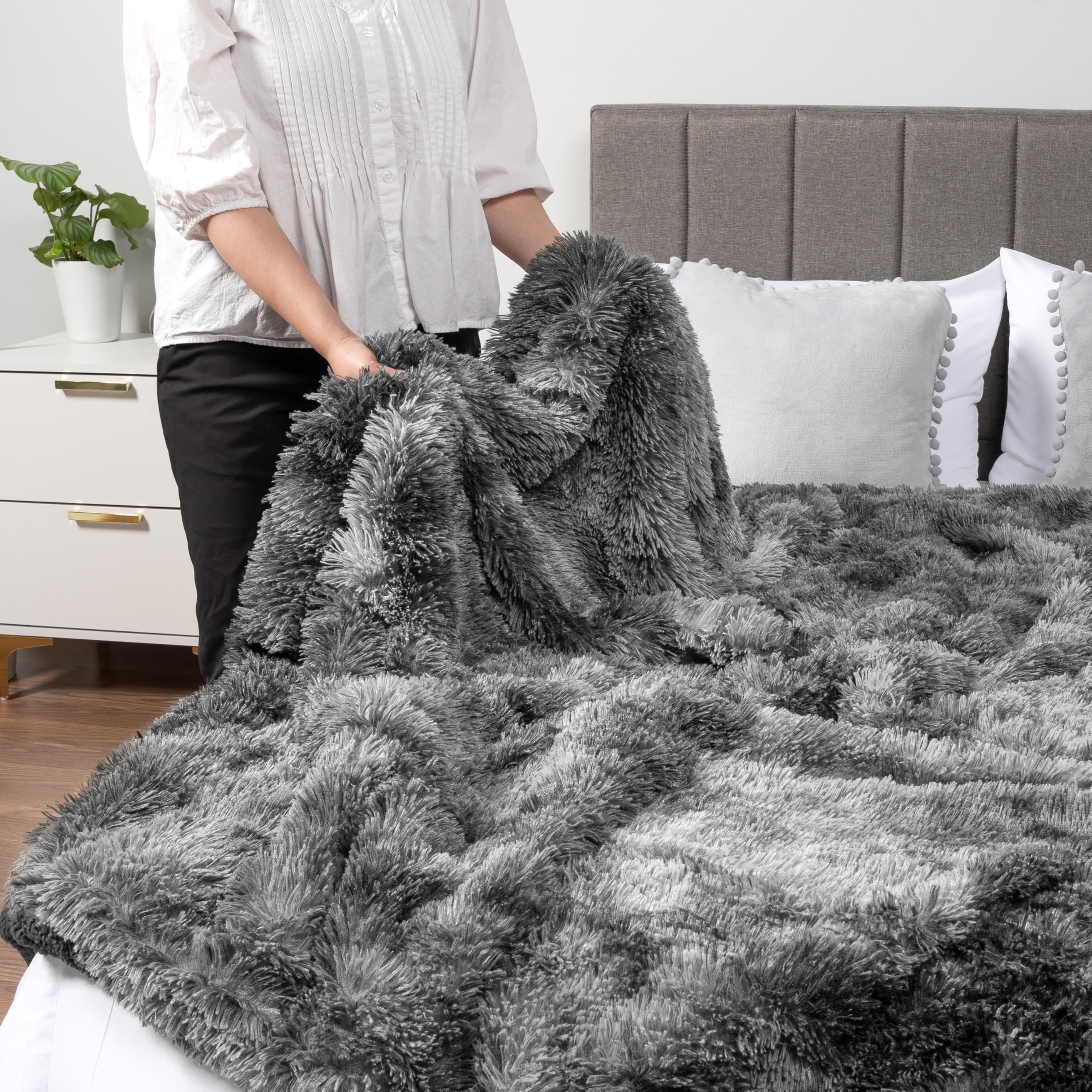 Alt View 5. Alchemy Casas - Fluffy Throw Blanket Bed Fuzzy For Women Men Furry Plush Warm Sofa Super Soft Thick Faux Sherpa Tie dye - Light Grey 60 x 80 Inches - Twin.