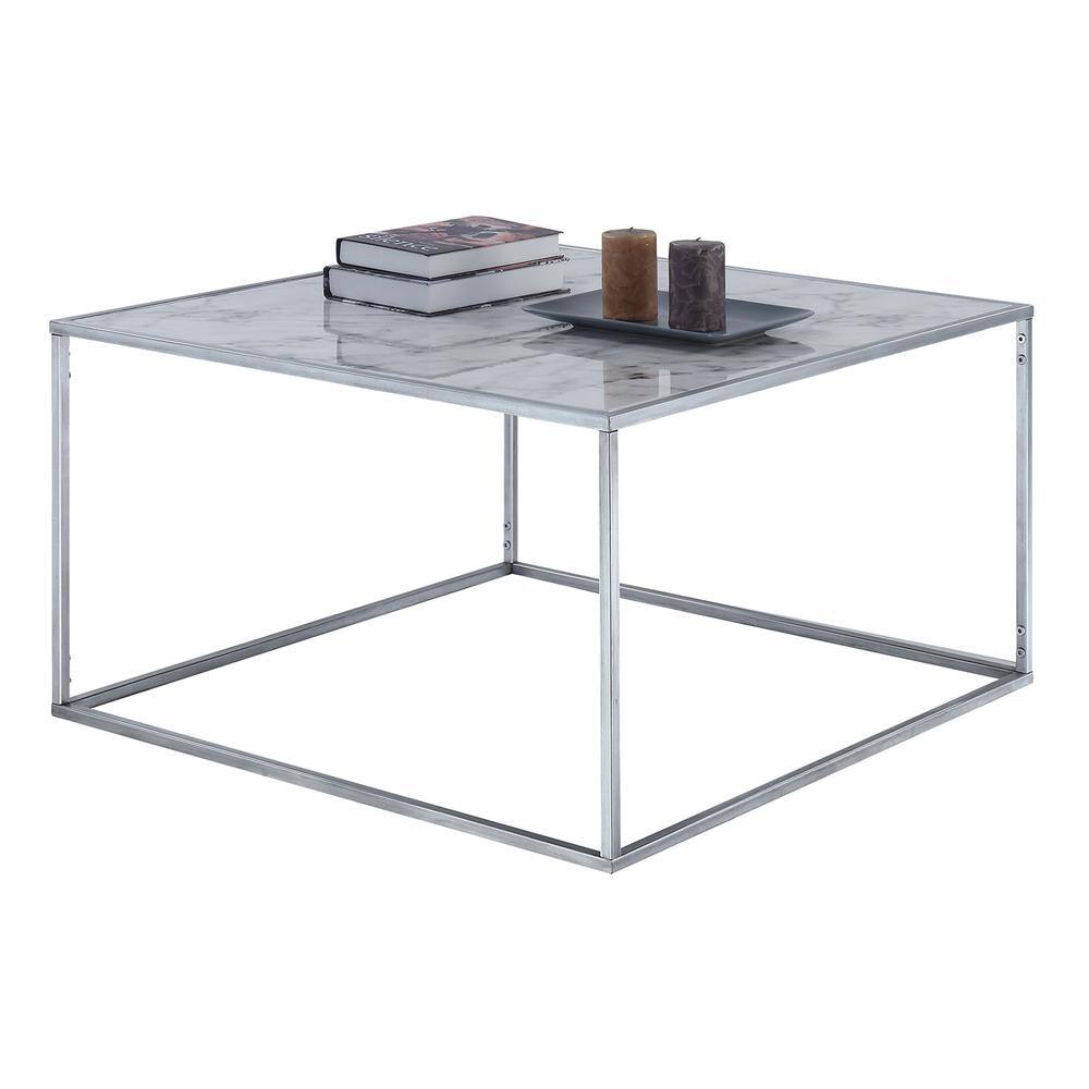 Angle. Convenience Concepts - Gold Coast Faux Marble Coffee Table - Faux Marble / Silver.