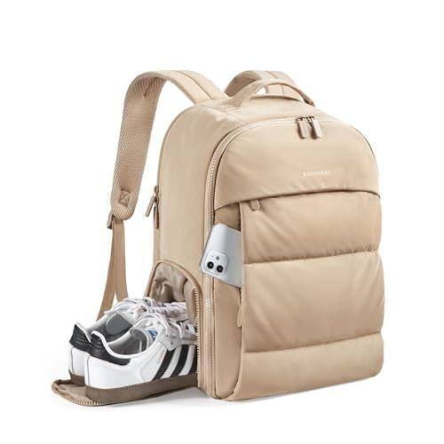 Front. Cozy Serene - 30l Carry On Backpack With Shoe Compartment  Airline Approved Travel Lightweight Bag Fits 15.6 Inch Laptop Water - Camel.