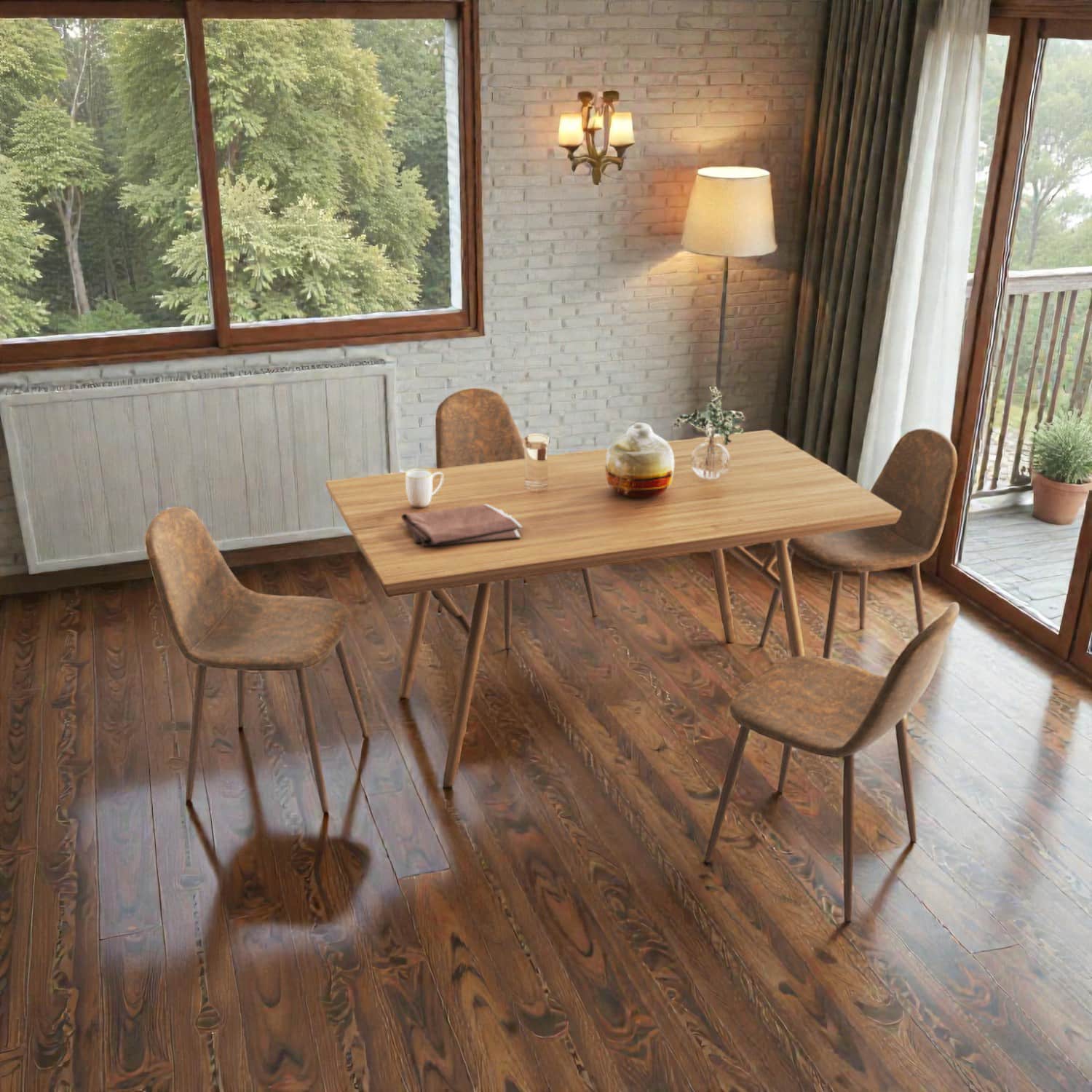 Hivvago - Modern Dining Chairs for 4 with Faux Leather Cushions and Metal Base - Brown