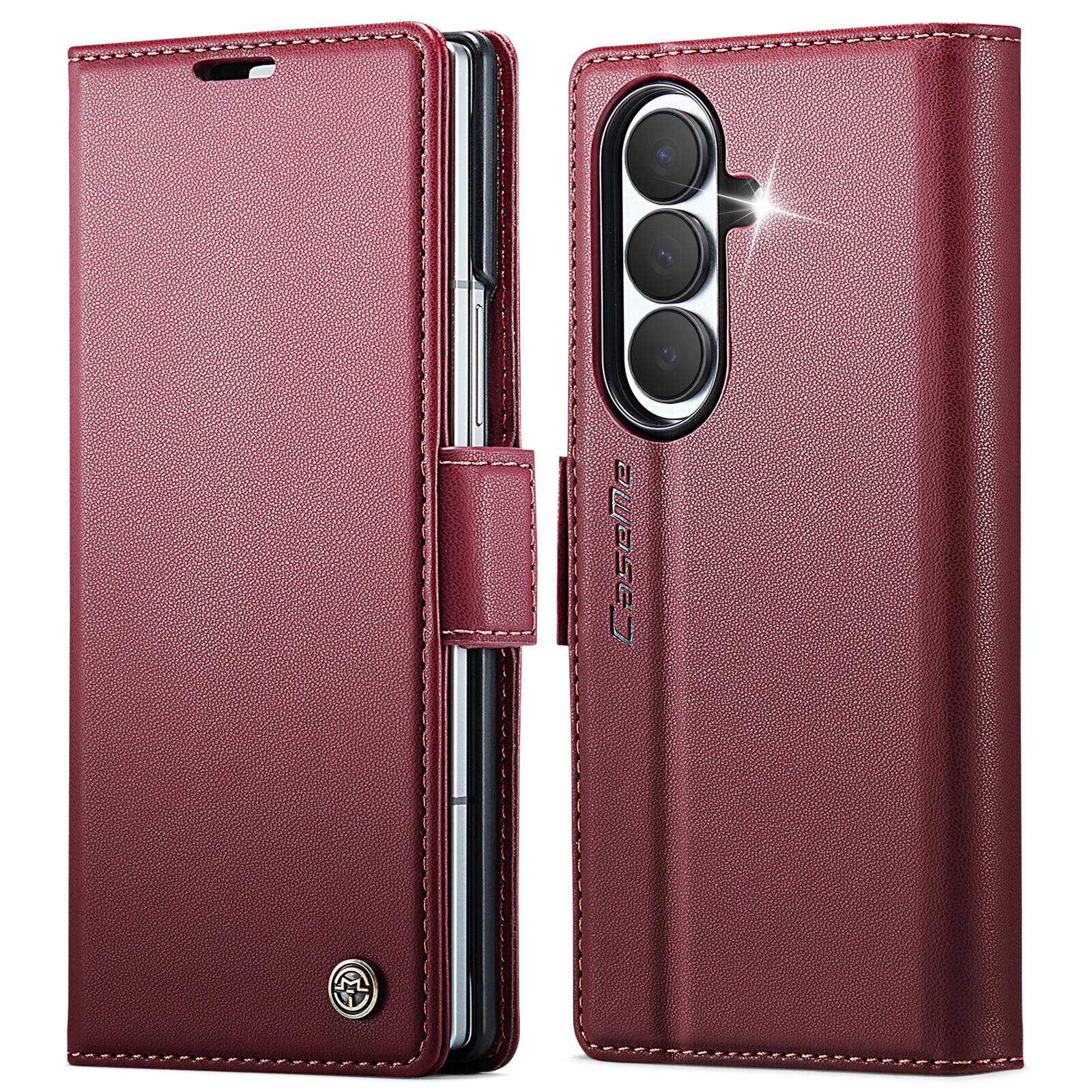 Angle. UUCOVER - For Samsung Galaxy Z Fold8 Ultra PU Leather Wallet Case with RFID Blocking Card Holder Cash Slot, Magnetic Folio Cover - Wine.