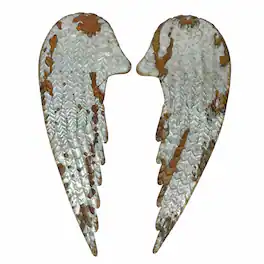 Zeckos - Galvanized Metal Rustic Angel Wings Wall Decor Set - Gray