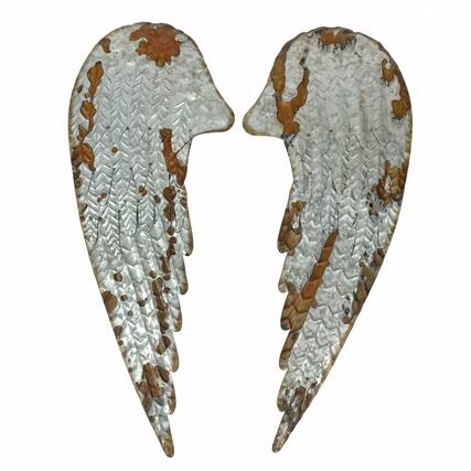 Front. Zeckos - Galvanized Metal Rustic Angel Wings Wall Decor Set - Gray.
