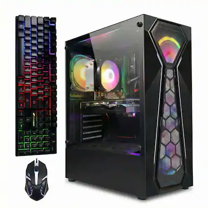 Front. STGAubron - STGAubron Gaming PC Computer Desktop, AMD Ryzen 5 5500 up to 4.2Ghz, GeForce RTX 2060 Super 8G, 16G DDR4, 1T SSD, WIN11H - Black.