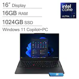 Lenovo - ThinkPad E16 Gen 3 16" WUXGA AI PC Laptop - Intel Core Ultra 7 with 16GB Memory - 1TB SSD - Windows 11 Pro - Black