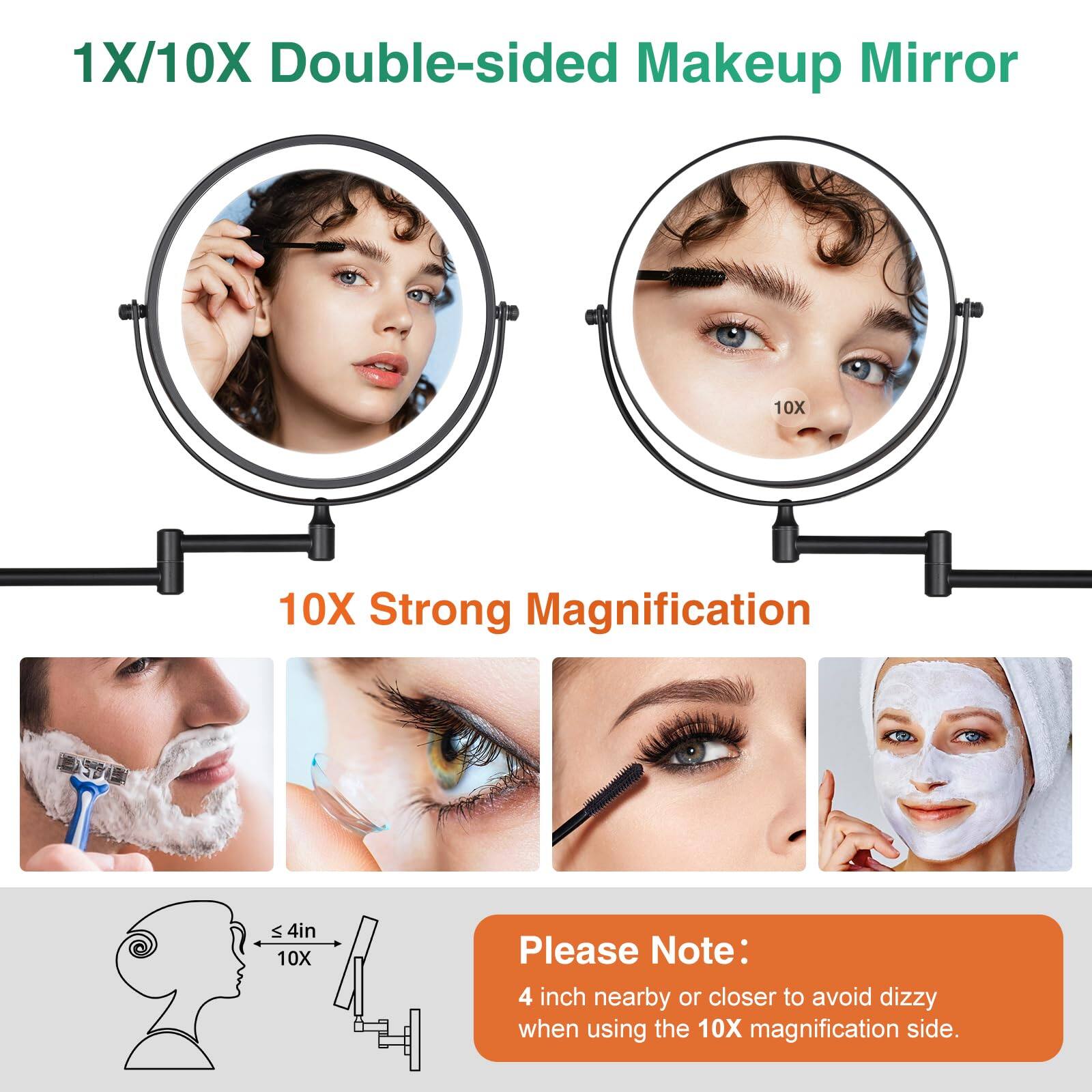 1X/10X Double-sided Makeup Mirror

10X Strong Magnification

Please Note:
4 inch nearby or closer to avoid dizzy when using the 10X magnification side.
