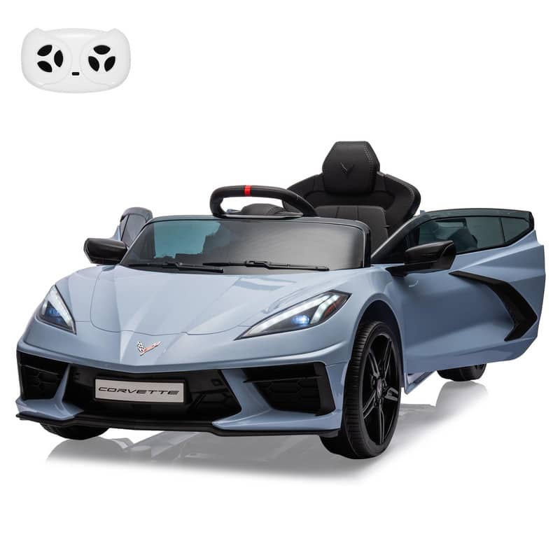 Qeetex - Kids Licensed Corvette 12V Ride On Car, Electric Toddler Sports Car with Remote, LED Headlights, Music, Dashboard - Blue