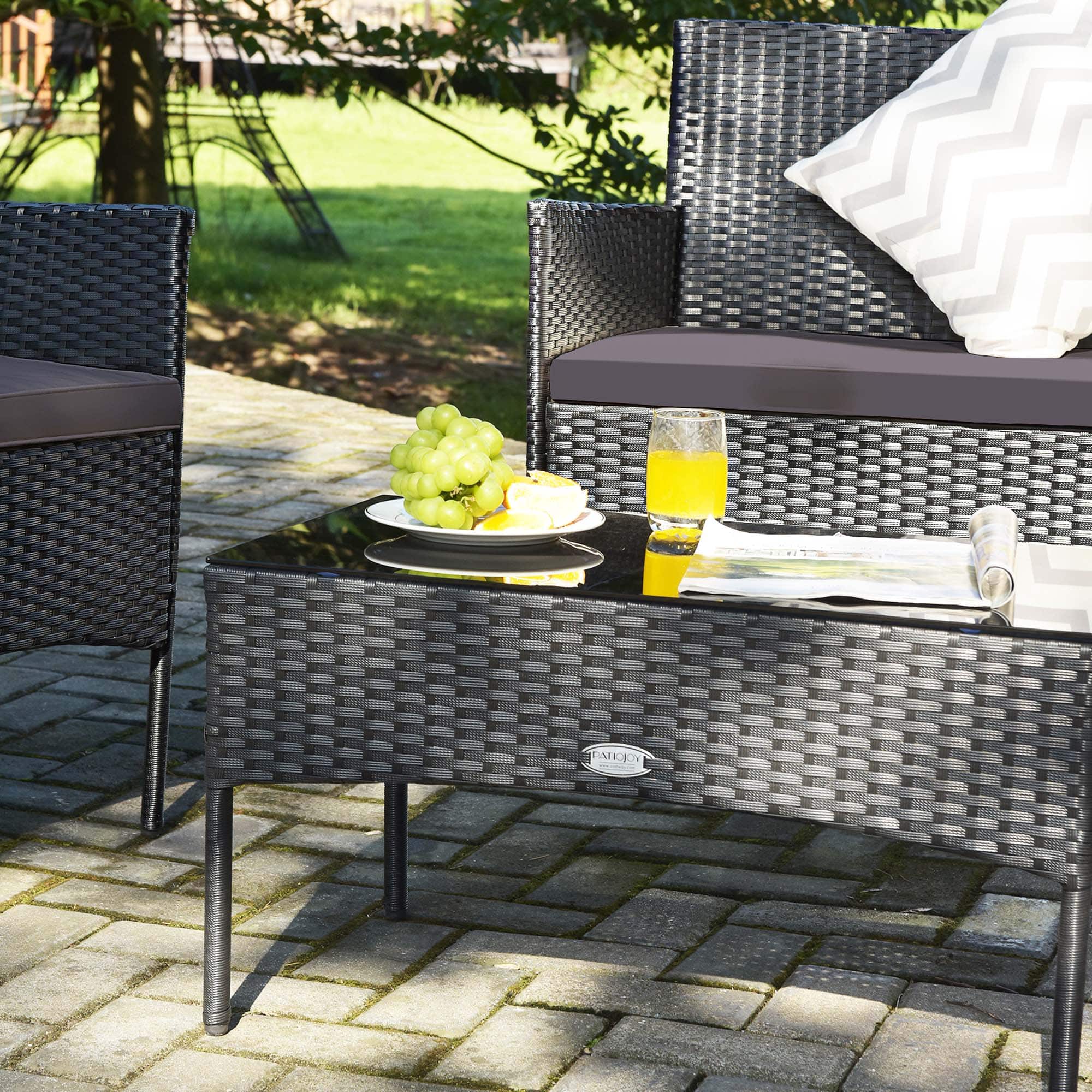 Alt View 9. Costway - 4PCS Patio Rattan Furniture Set Cushioned Sofa Coffee Table Backyard - Grey.