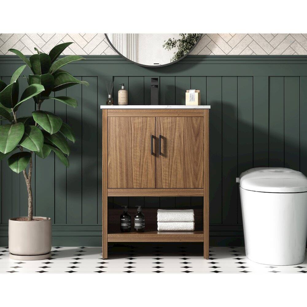 Alt View 9. Elegant Kitchen and Bath - Ira 24 Inch Single Bathroom Vanity In Walnut Brown - Walnut Brown.
