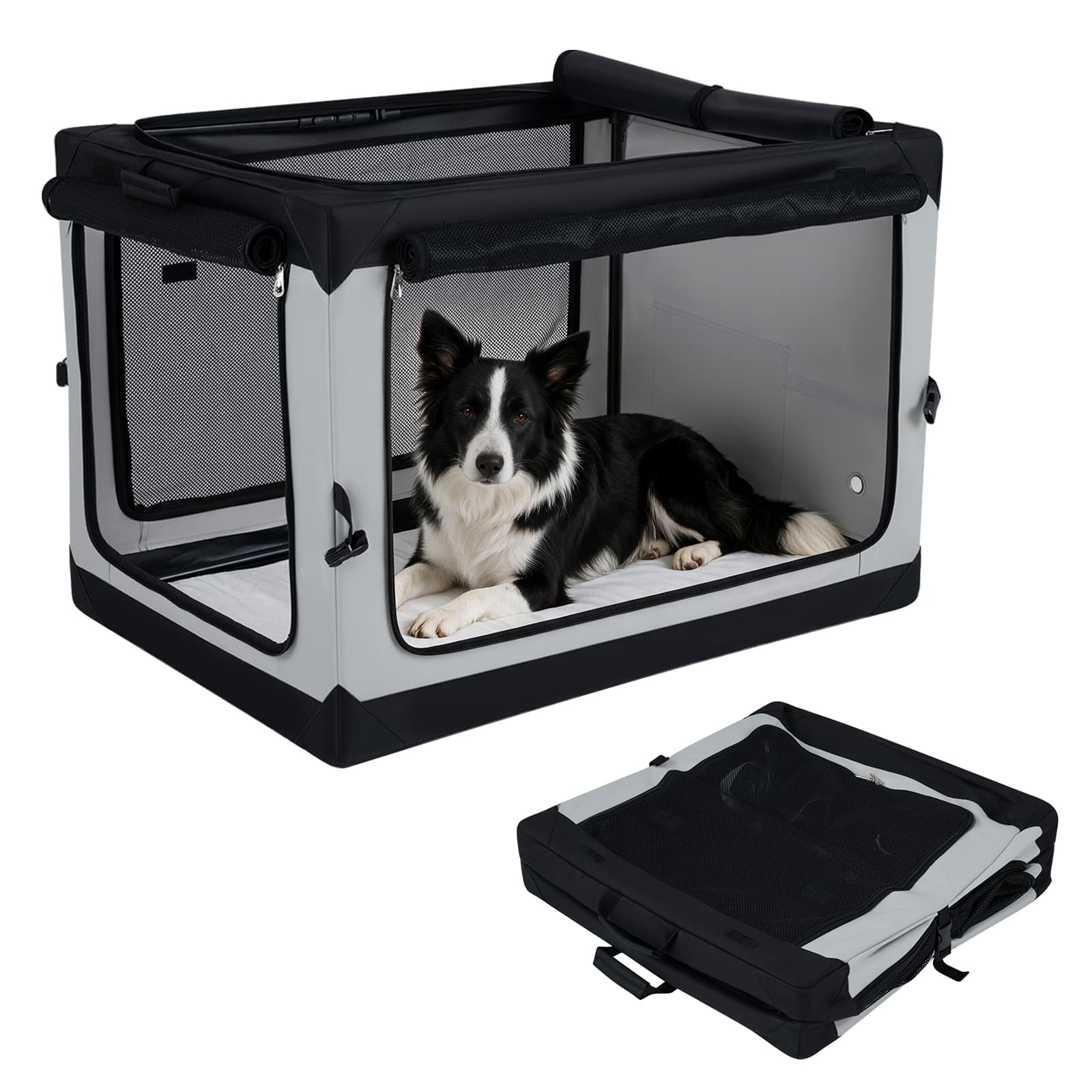 Front. Costway - Costway 36" x 25" x 25" Portable Collapsible Soft Dog Crate with 4 Mesh Doors Removable Mat.