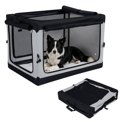Front. Costway - Costway 36" x 25" x 25" Portable Collapsible Soft Dog Crate with 4 Mesh Doors Removable Mat.