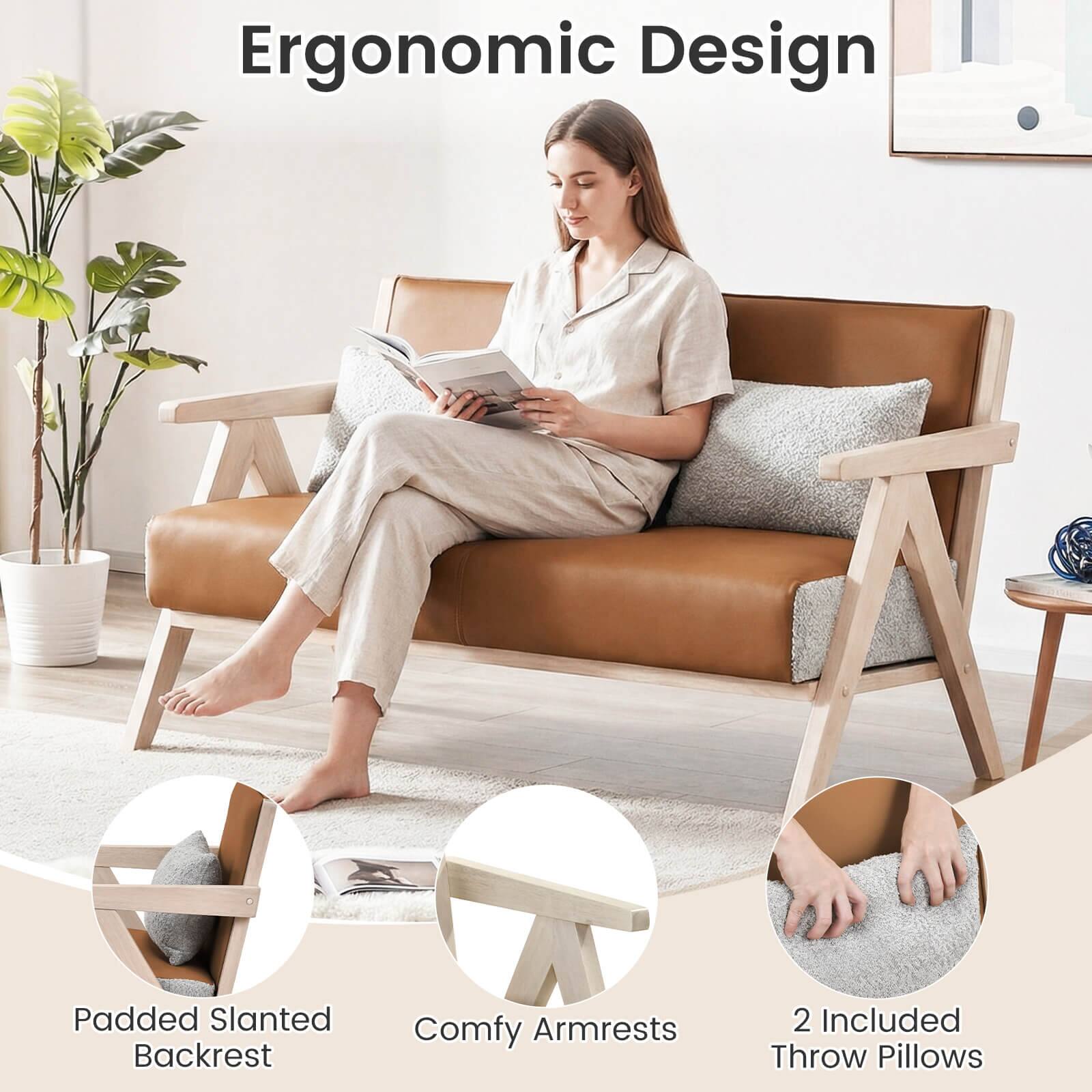 Ergonomic Design  
Padded Slanted Backrest  
Comfy Armrests  
2 Included Throw Pillows
