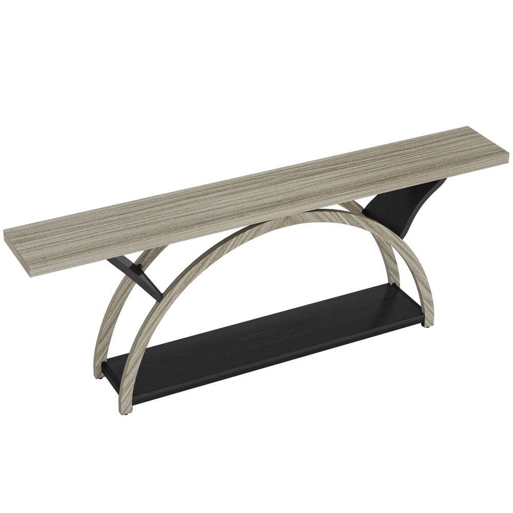 Left. Kadyn - Entryway Table, Console Sofa Table,2-Tier Console Table, 70.9" Entryway Table with Half Moon Frame,Grey - Gray.