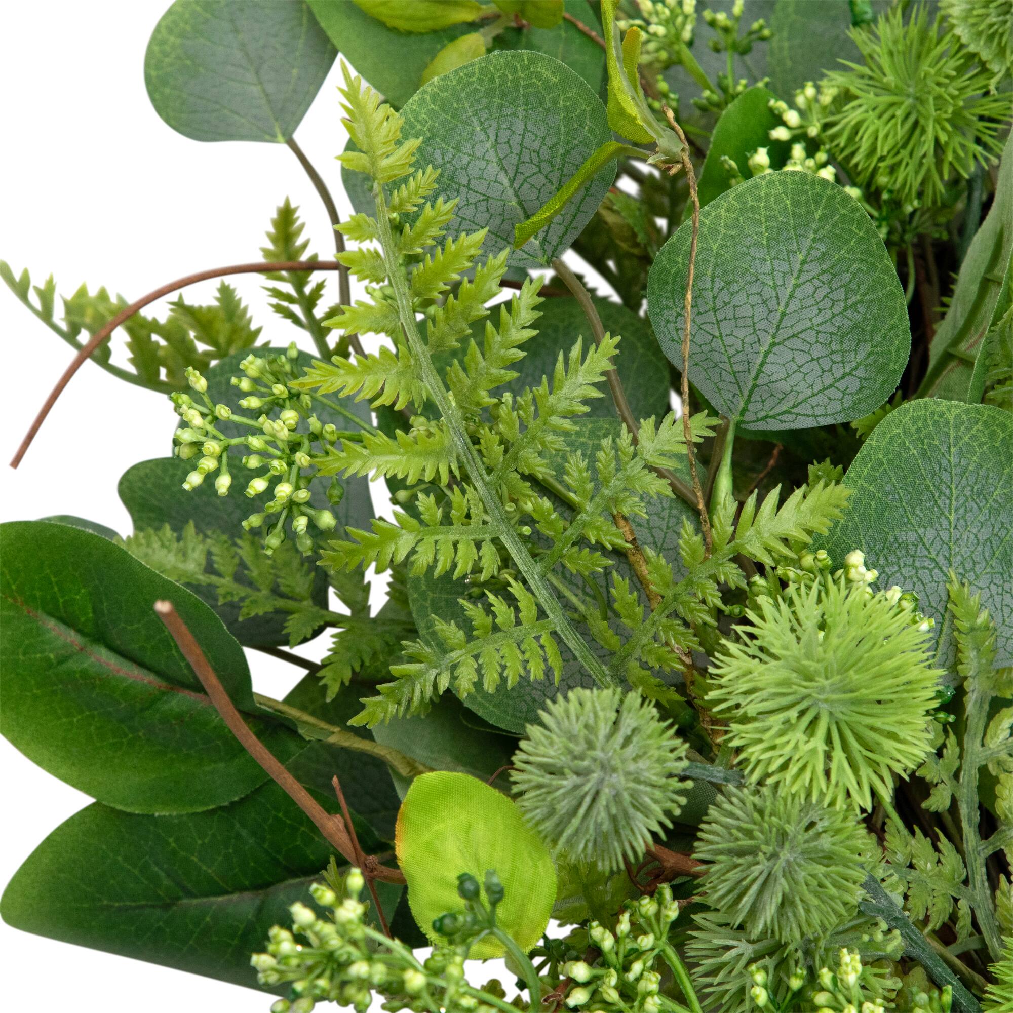 Alt View 4. Northlight - Seeded Eucalyptus with Sweet Gum Flowers Artificial Spring Wreath - 24" - Green.