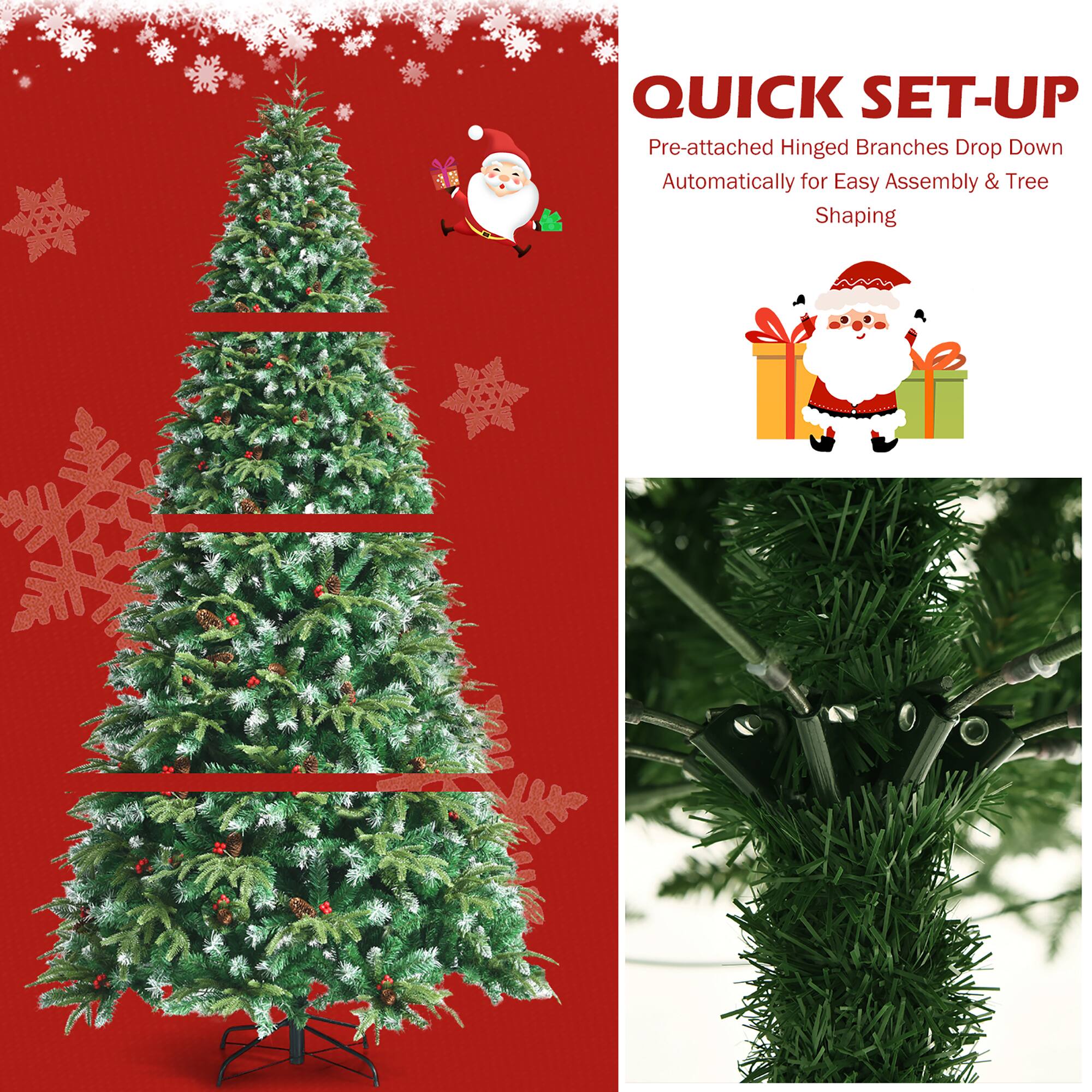 Quick Set-Up Pre-attached Hinged Branches Drop Down Automatically for Easy Assembly & Tree Shaping