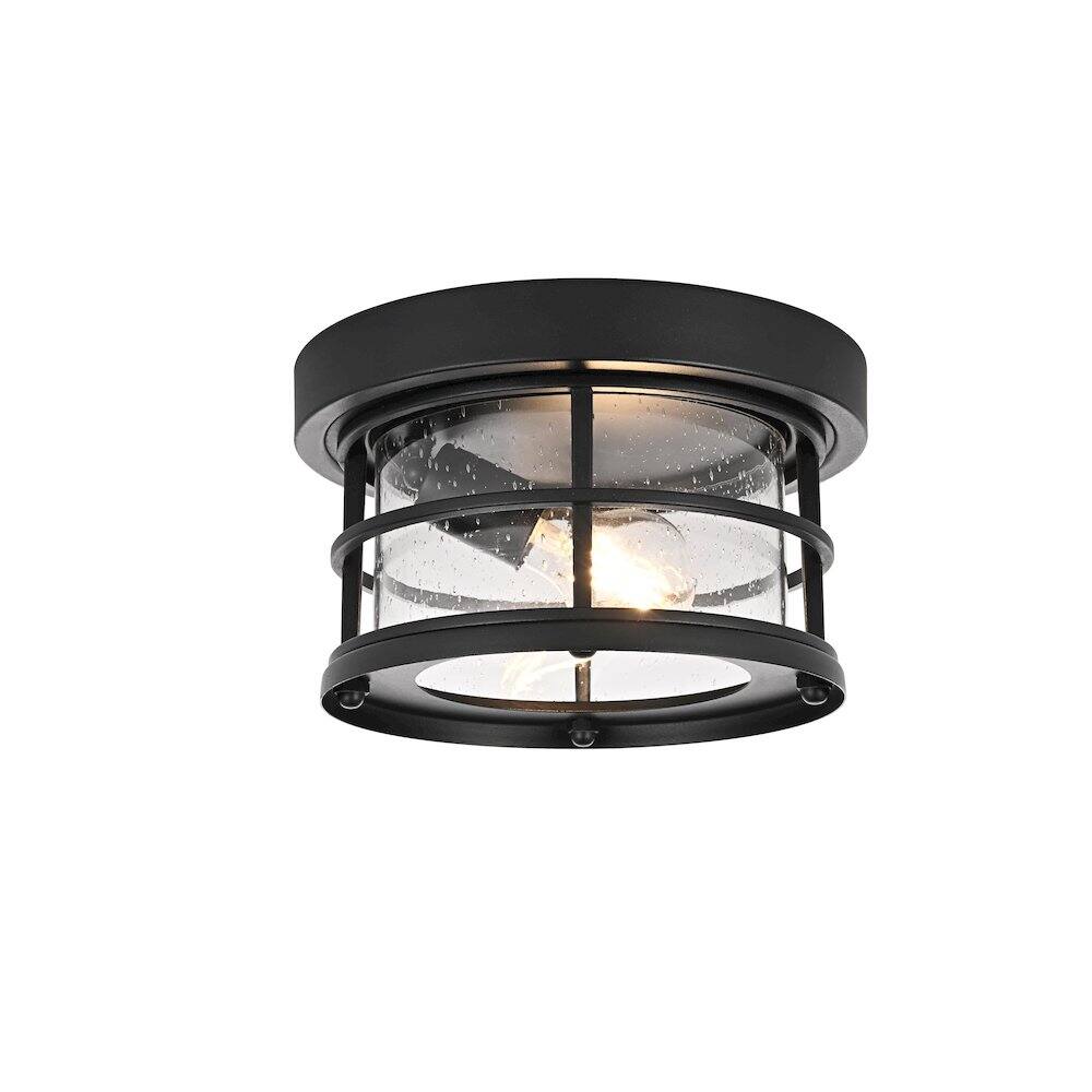 Back. Elegant Lighting - Carla 10 inch Outdoor Flush Mount Ceiling Light in Black - Black And Clear.