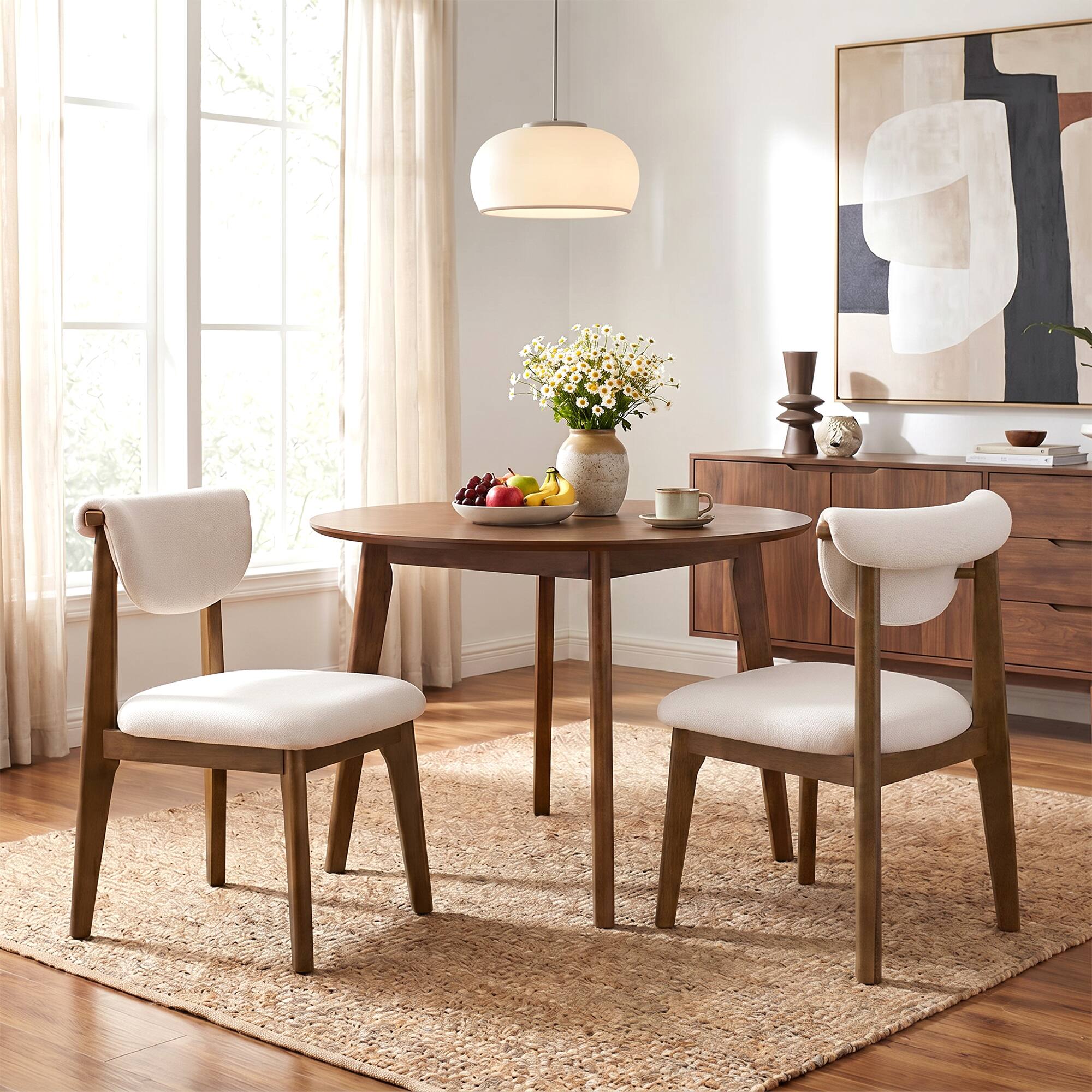 Alt View 2. KERDOM - Classic Dining Chairs 2pcs, Mid-Century Modern Restaurant Upholstered Kitchen Side Chair Armless, Padded Backrest & Seat - Beige.