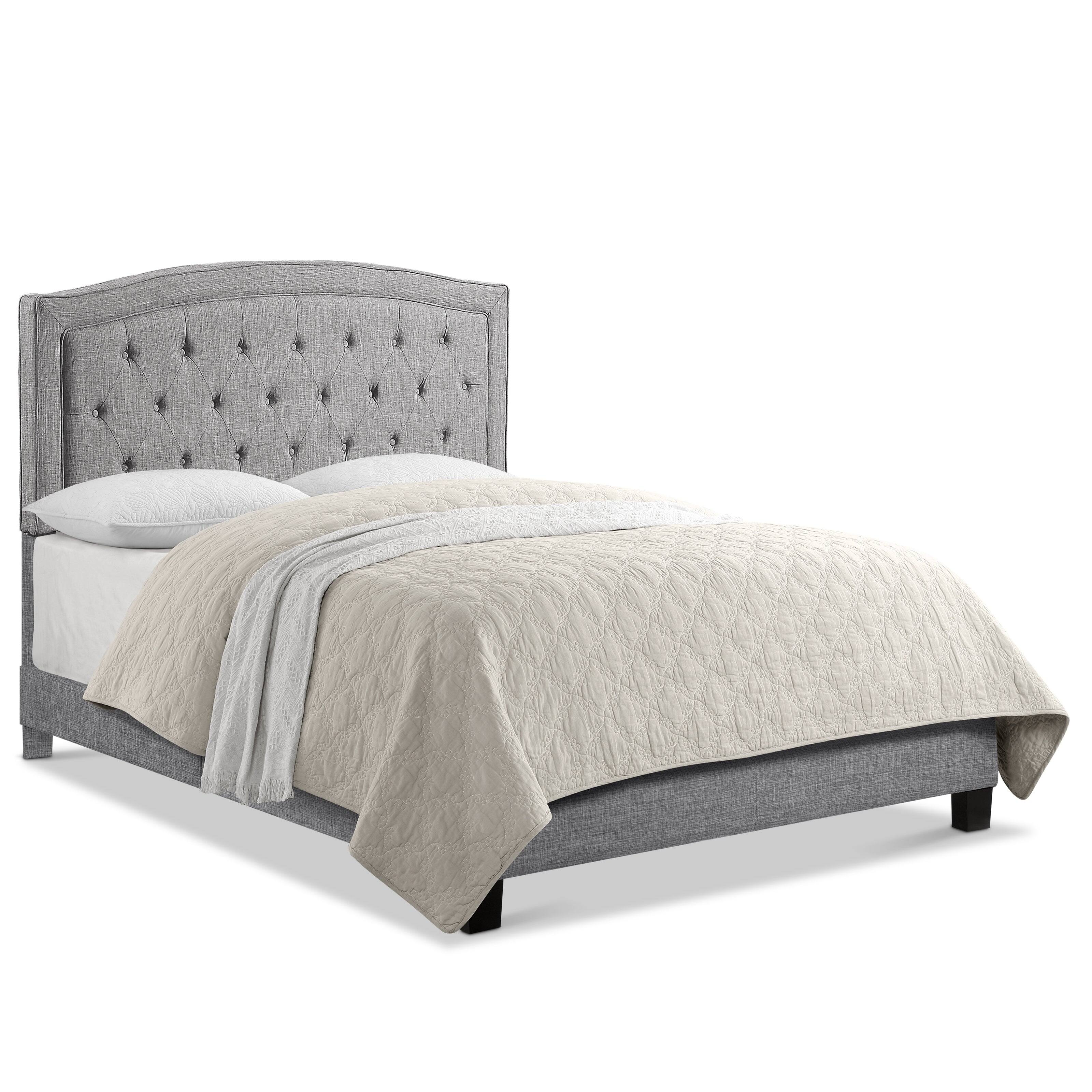 Front. Boyel Living - 45 in Simple Upholstered Platform Bed with Curved Tufted Headboard and Solid Wood Frame in Gray - Gray.
