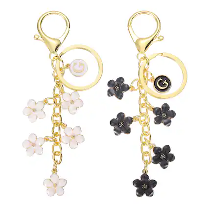 Front. Unique Bargains - Elegant 2pcs Alphabet G Initial Flower Letter Keychain Charm for Women Purse Handbag Backpack Bags Accessories - White.