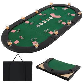 Gymax - 84'' x 42'' 10-Player Foldable Padded Poker Table Top w/ Carrying Bag Cup Holders - Green