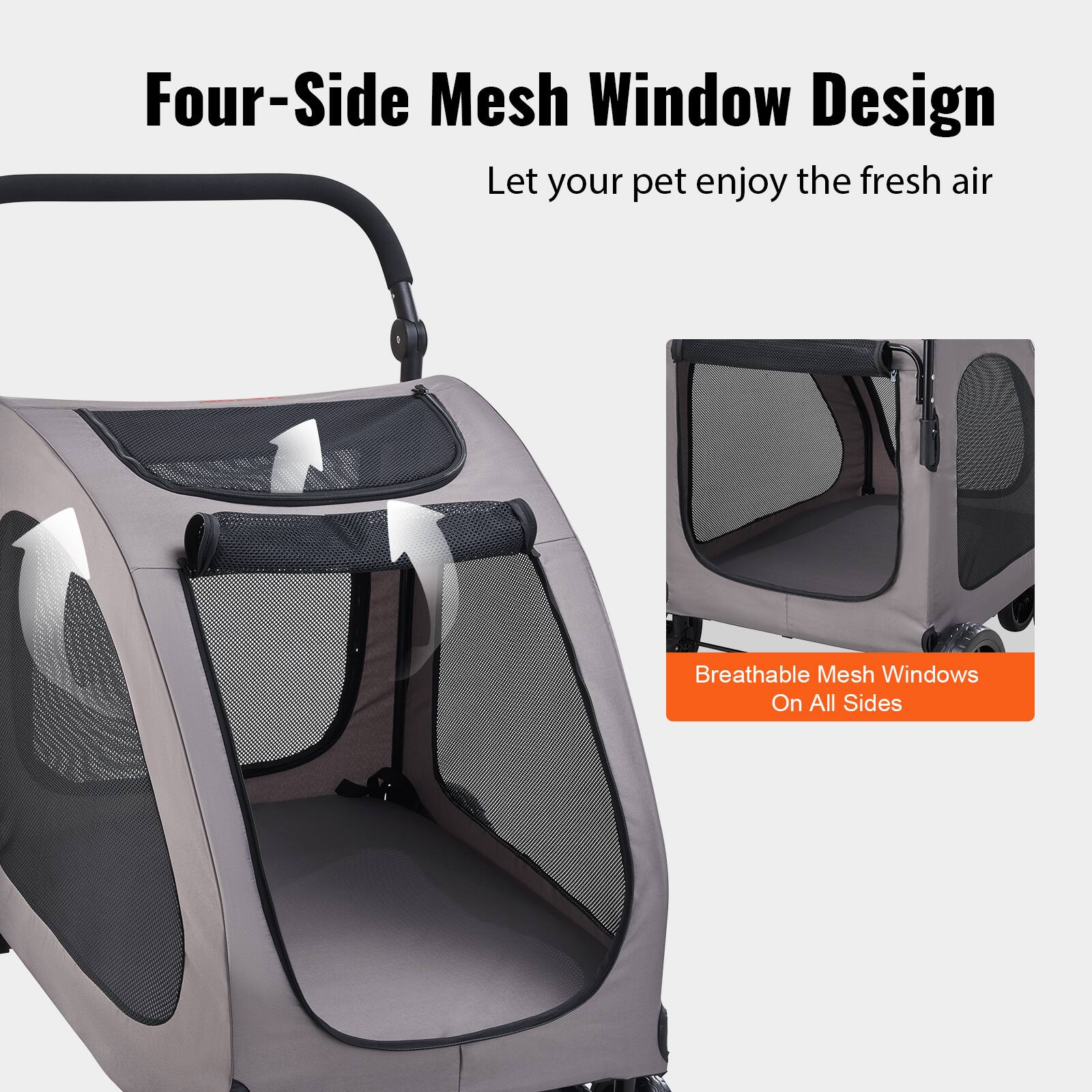 Four-Side Mesh Window Design  
Let your pet enjoy the fresh air  

Breathable Mesh Windows On All Sides