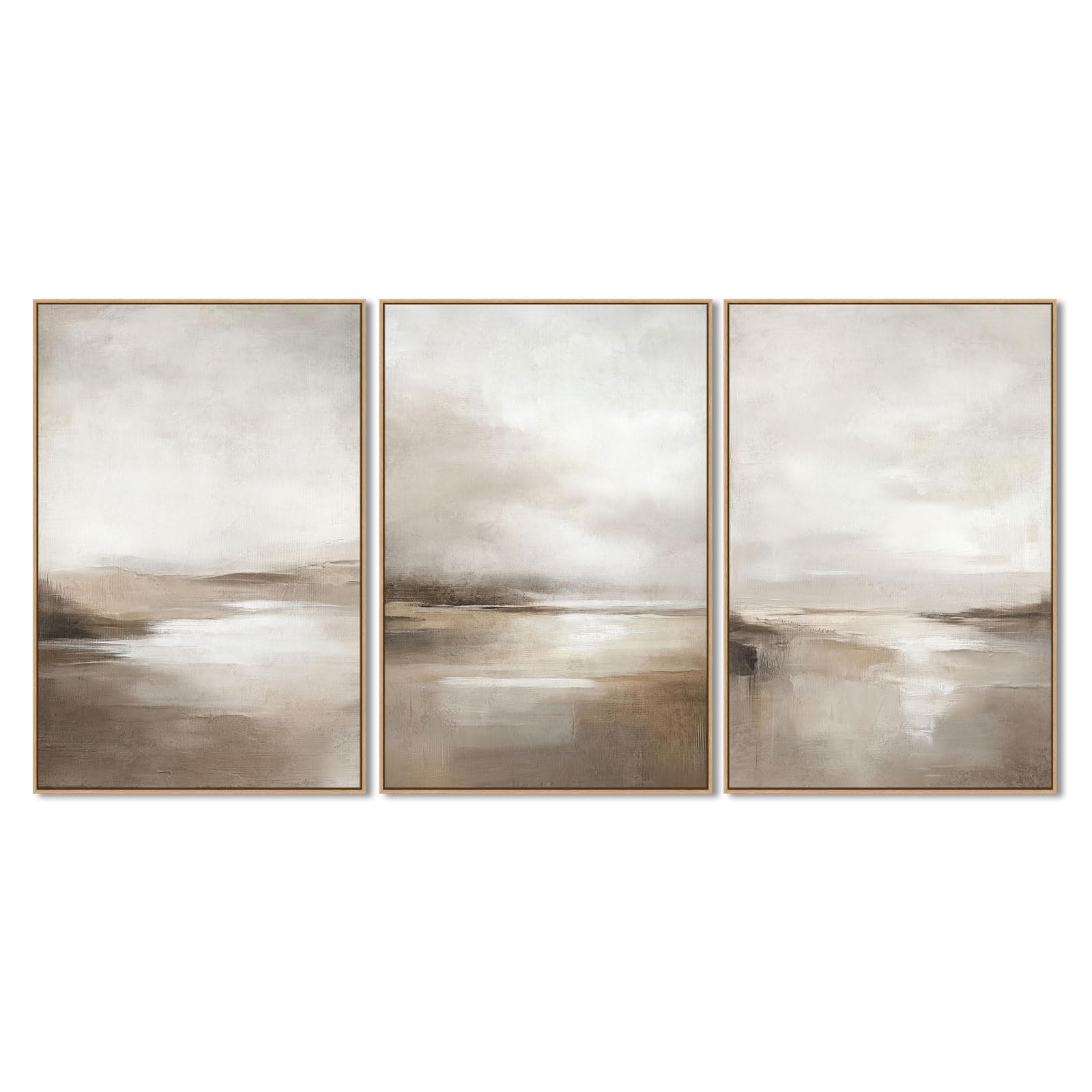 Alt View 4. Hanke - Neutral Abstract Wall Art Minimalist Framed Canvas Print Landscape Shapes Illustrations Modern 24 x 36 inches - Blue and Neutral Mid-century 24"x36"x3 Panels Fram.